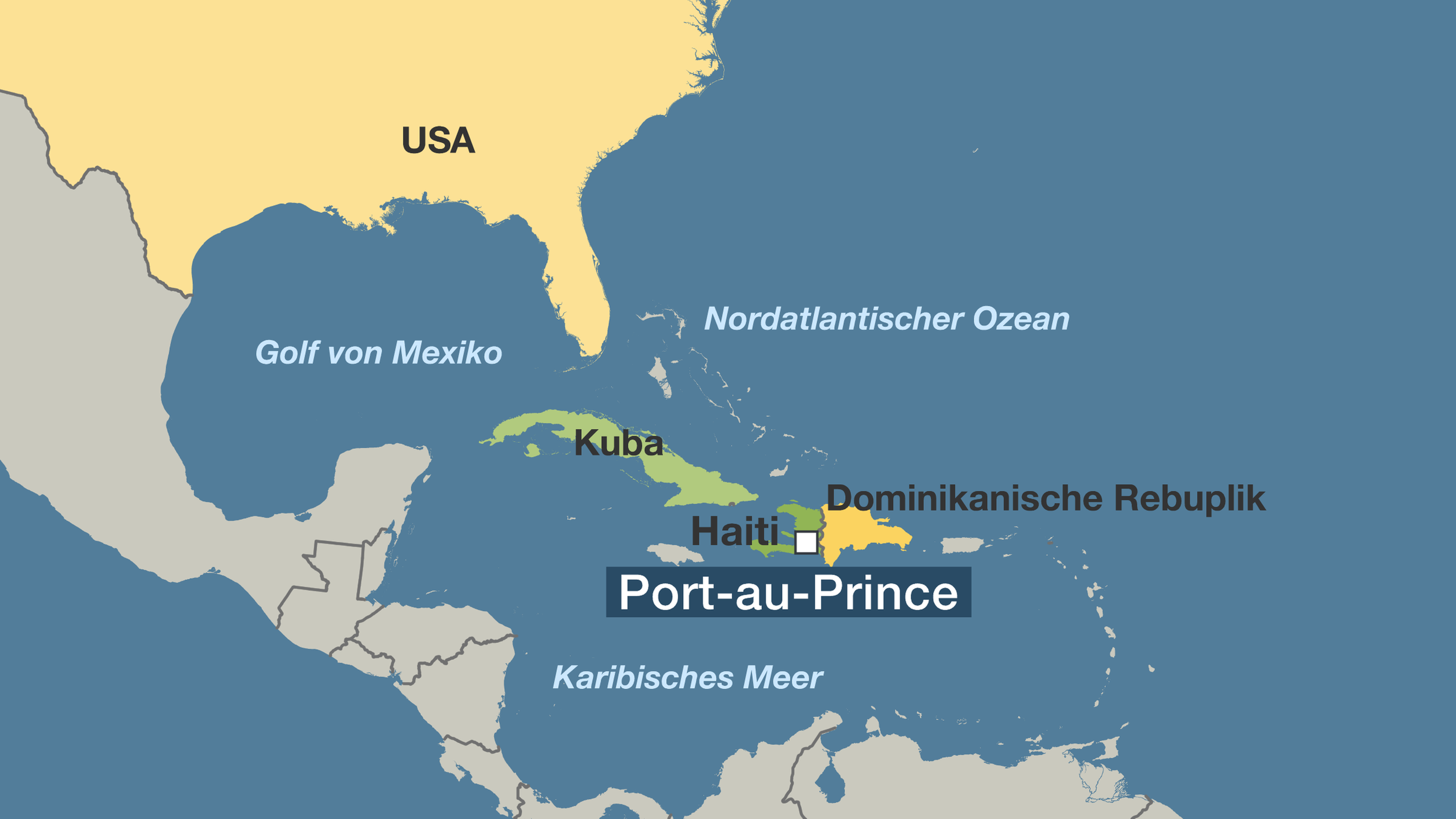 Karte: Haiti - Dominikanische Rebuplik - Kuba - USA