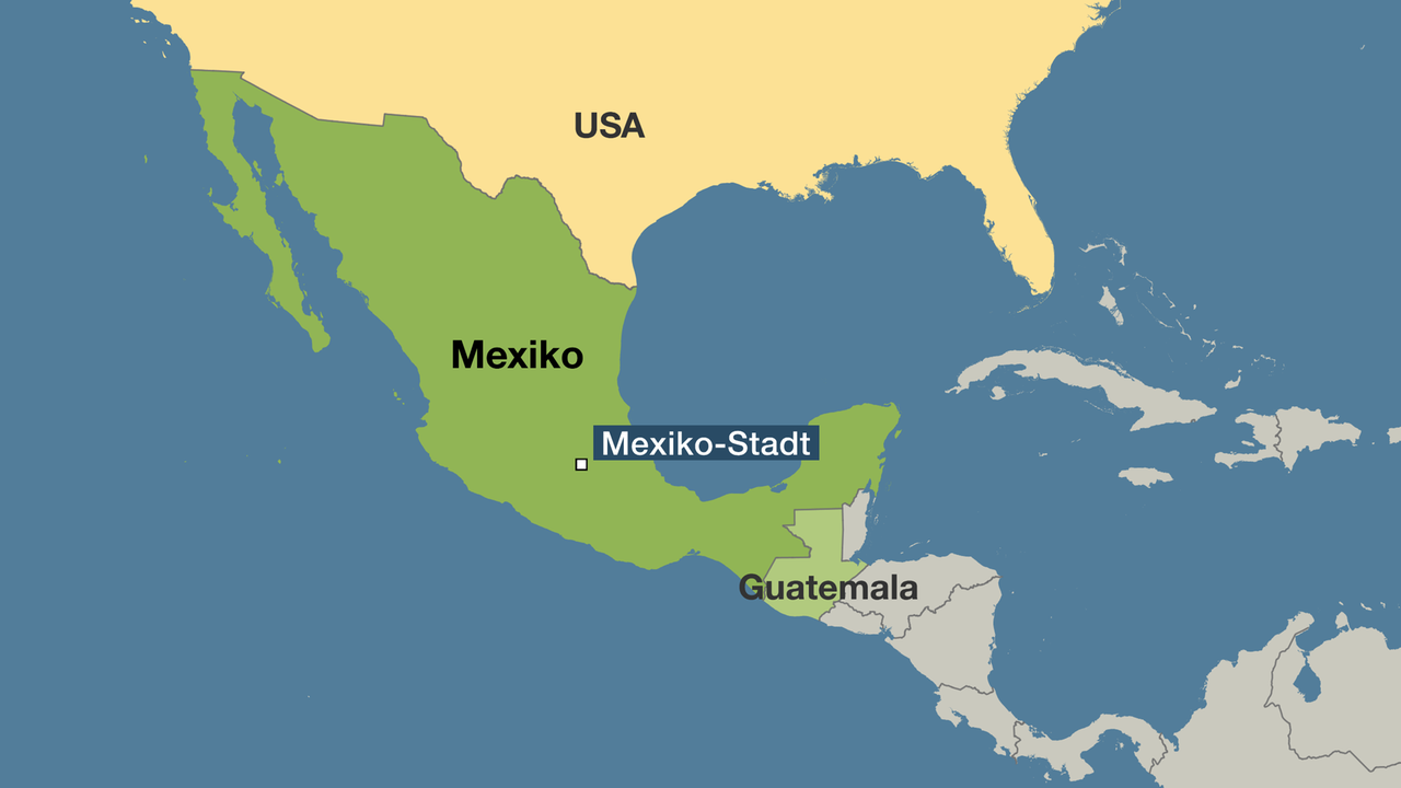 Karte von Mexiko, mit Guatemala und den USA