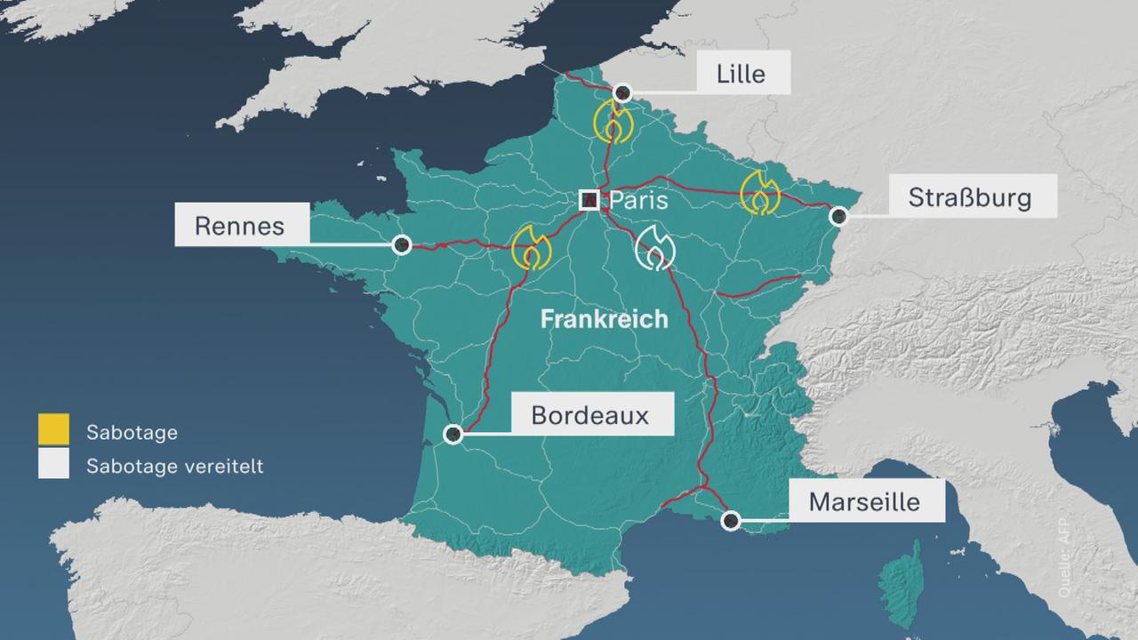 Karte: Sabotage Französisches Schnellzugnetz 
