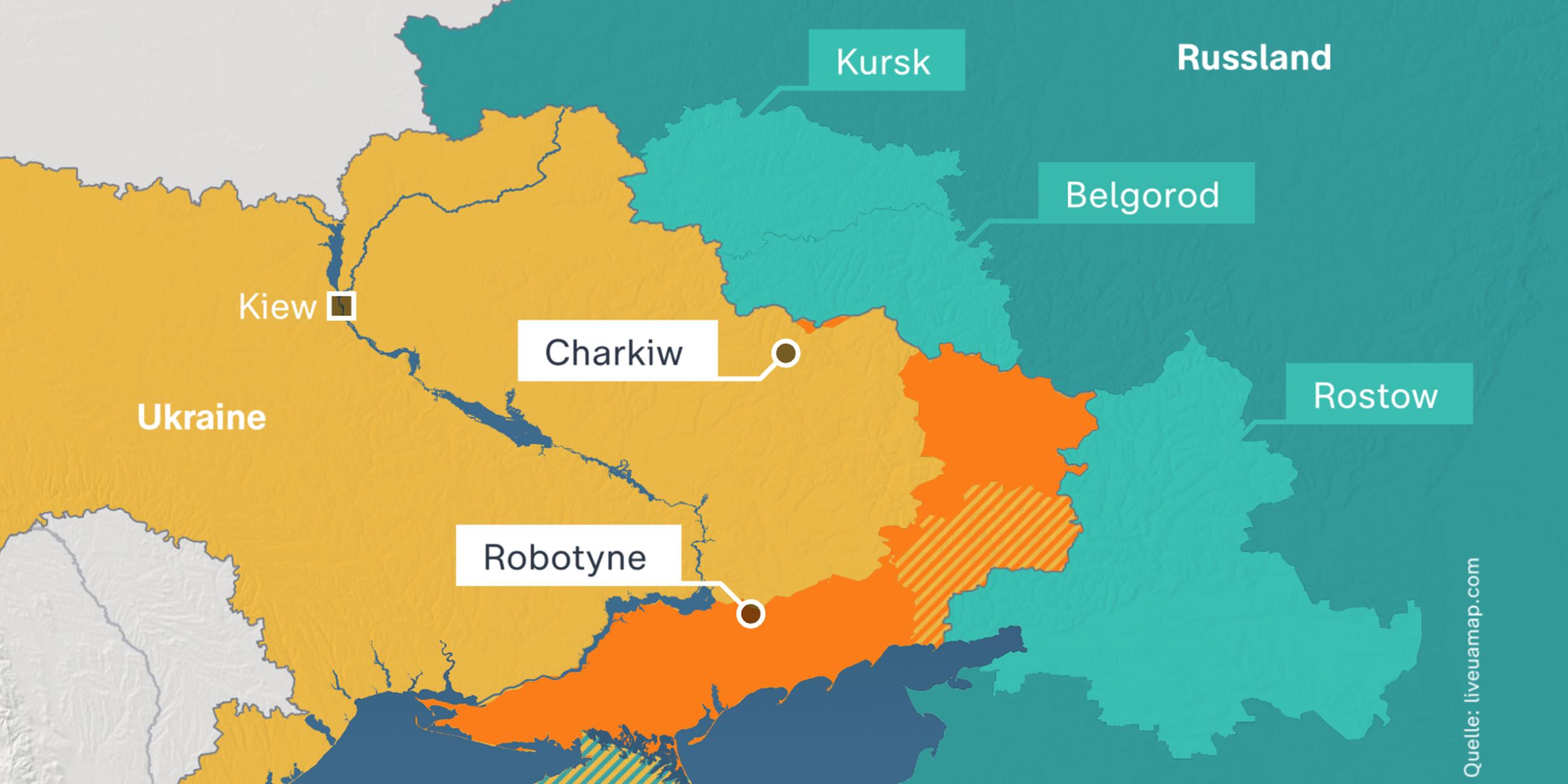 Karte: Frontverlauf und Umgebung Ukraine-Krieg
