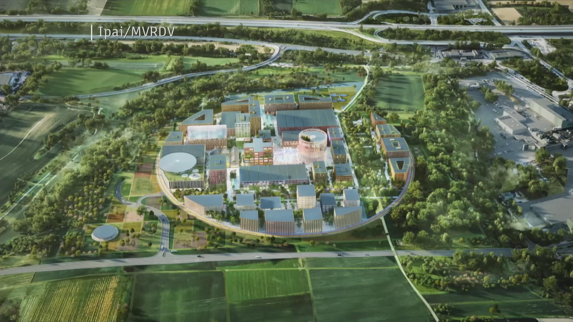 Ein digitaler Entwurf des KI-Campus in Heilbronn, der sich in das Stadtbild einfügt.