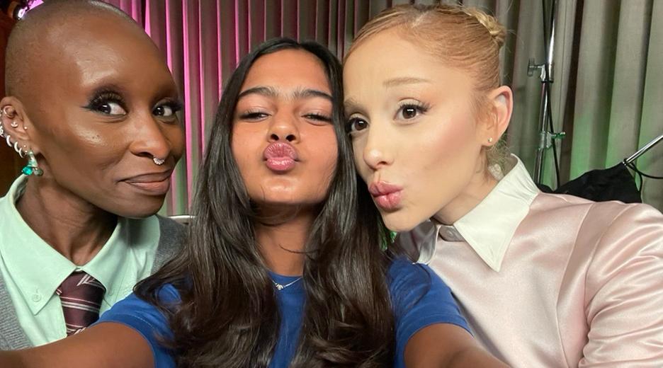 Selfie von Kinderreporterin Isabella, Ariana Grande und Cynthia Erivo