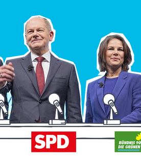  Von links nach rechts: Christian Lindner von der FDP, Bundeskanzler Olaf Scholz von der SPD und Annalena Baerbock und Robert Habeck von den Grünen regieren zurzeit zusammen.