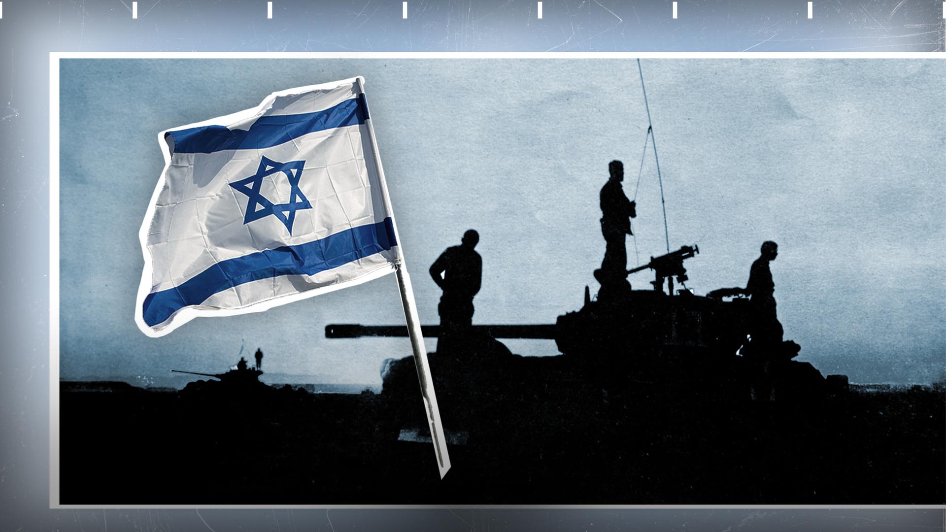 Israelische Flagge und israelischer Panzer
