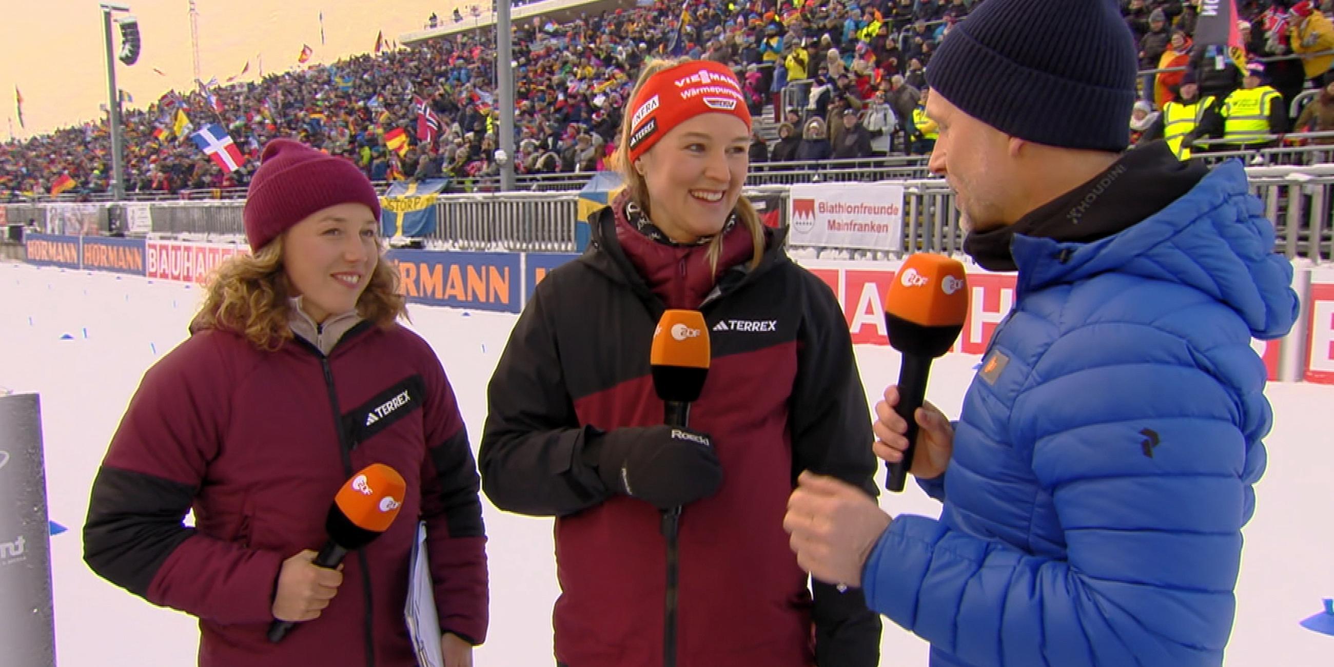 Ex-Biathletinnen Laura Dahlmeier und Denise Herrman-Wick am 12.01.24.