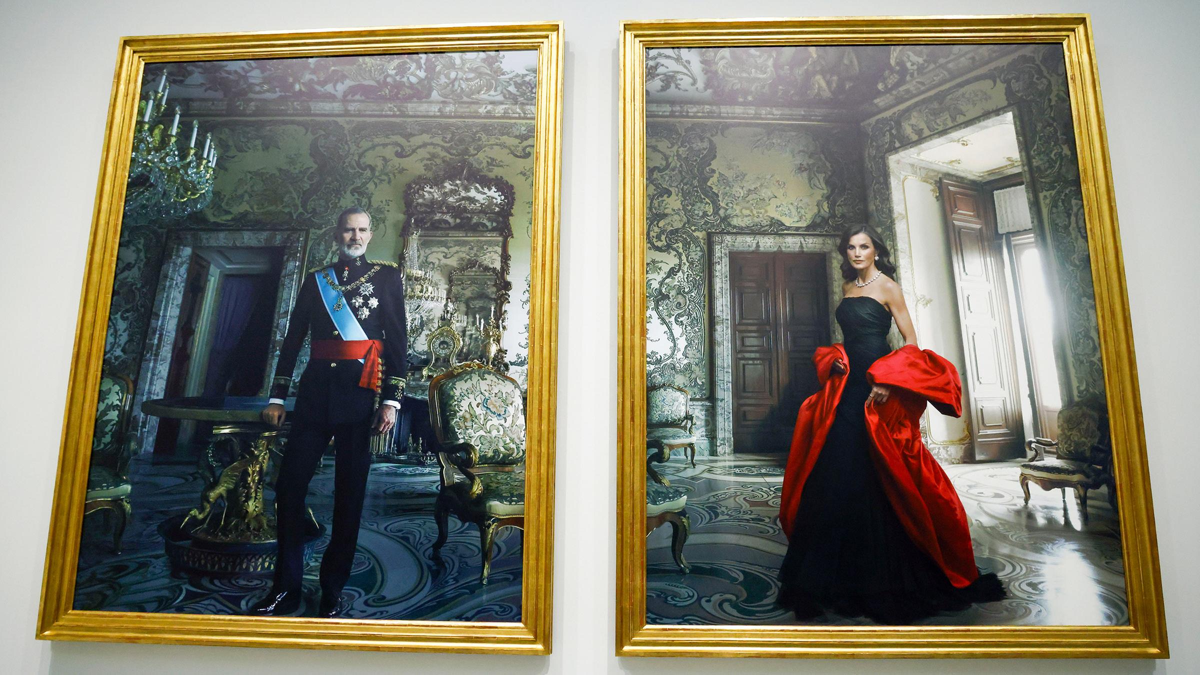 Zwei Portraits von Felipe VI. und Letizia von Spanien.