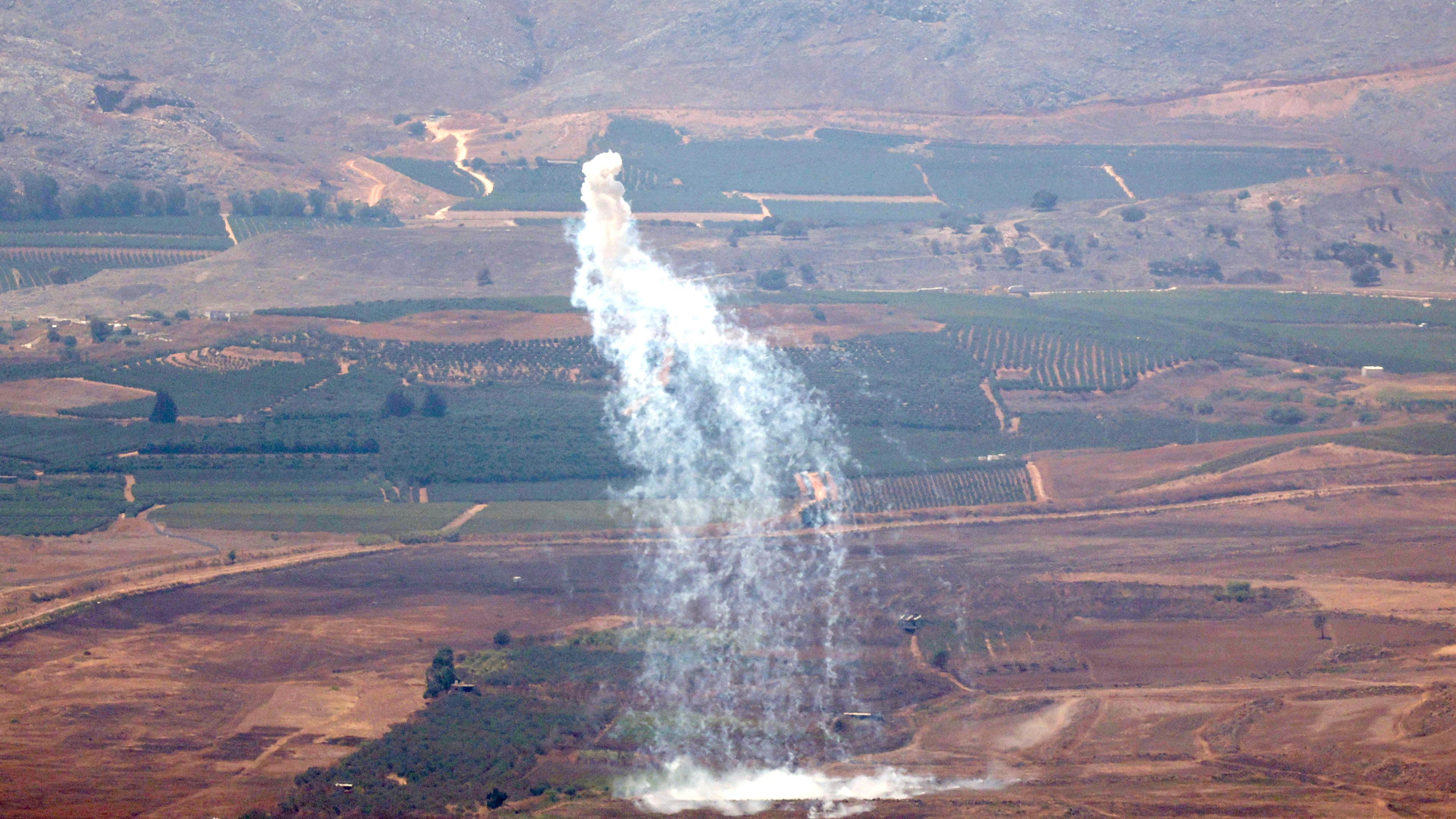 Israeli artillery shells the area of Wazzani in south Lebanon