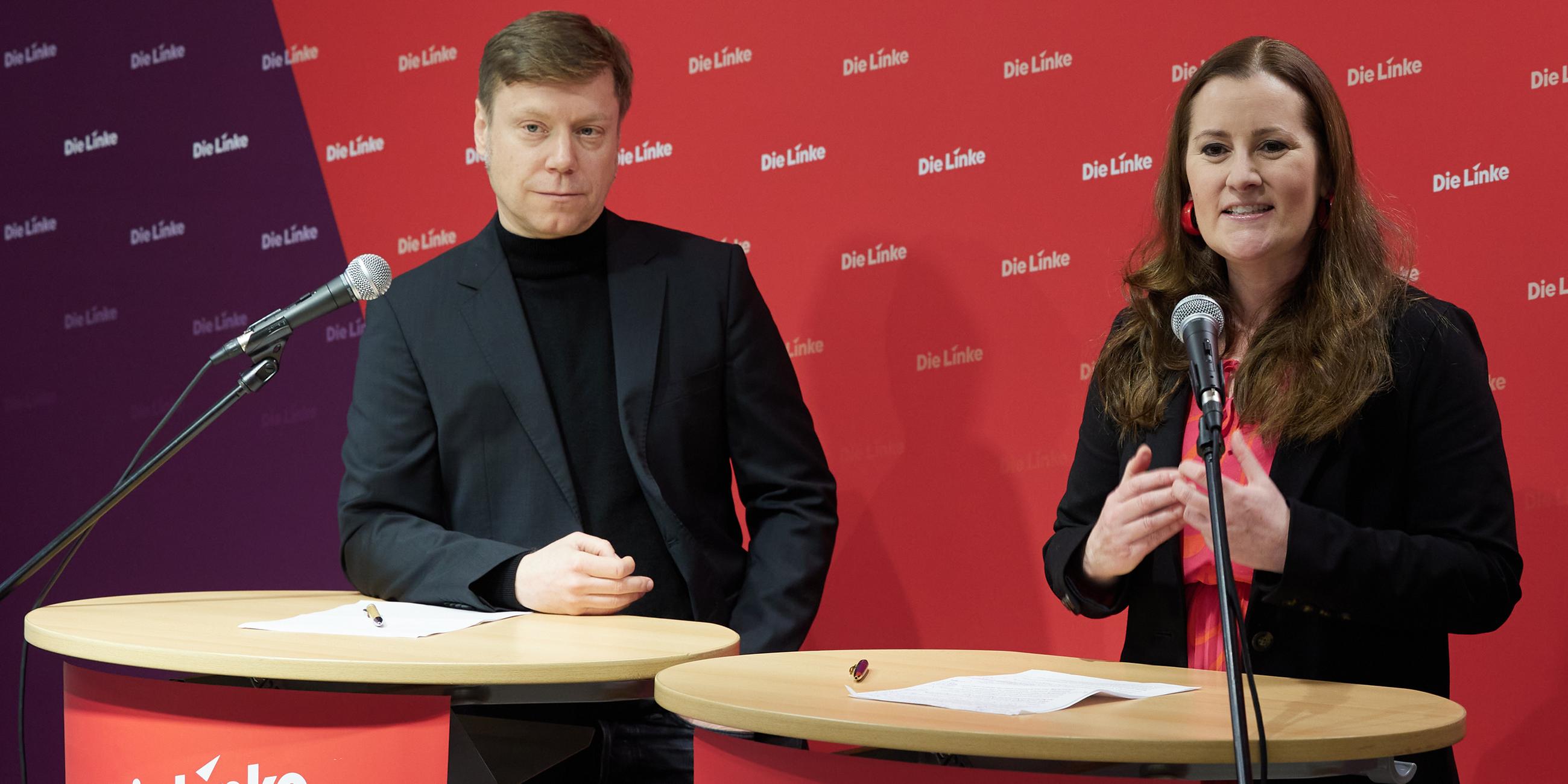  Martin Schirdewan und Janine Wissler (beide Die Linke), Parteivorsitzende, geben zum Jahresauftakt ihrer Partei eine Pressekonferenz in der Berliner Stadtmission.