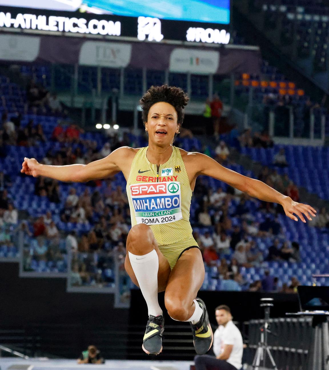 Malaika Mihambo im Finale des Weitsprungs bei der Leichtathletik-EM.
