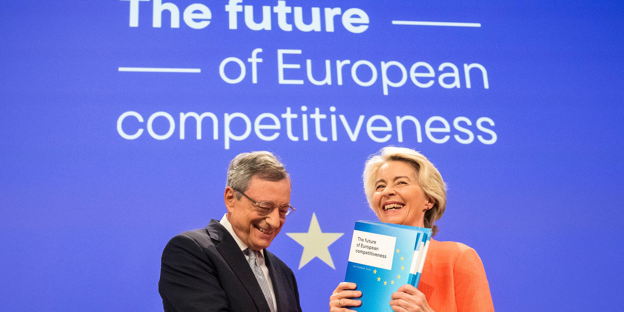 Mario Draghi und Ursula von der Leyen stellen Bericht über Europas Wettbewerbsfähigkeit vor.