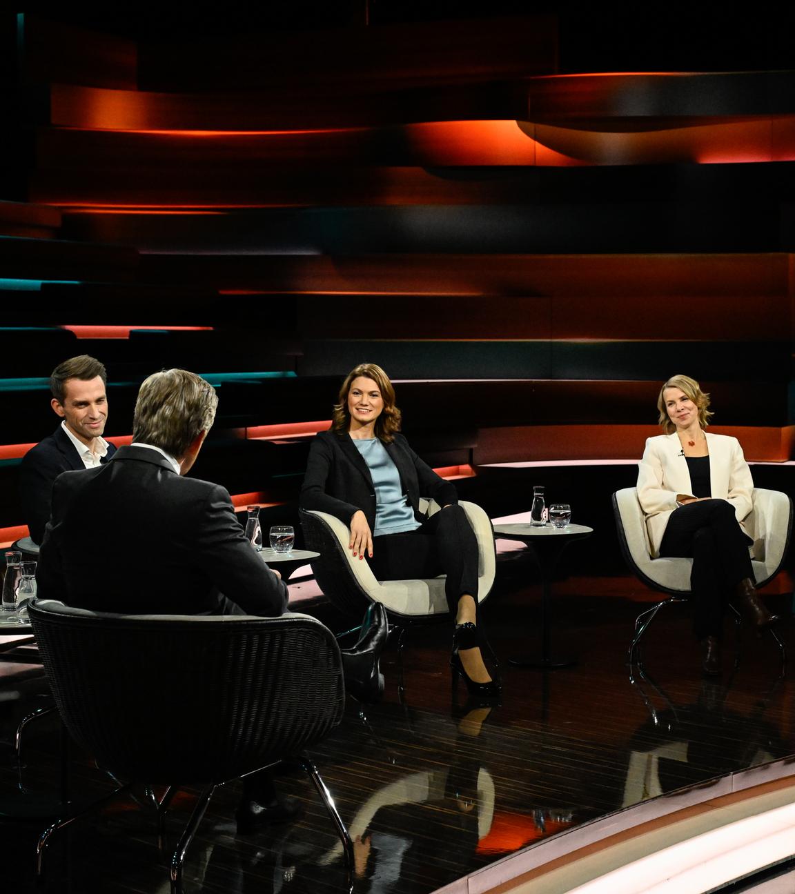 Markus Lanz vom 16. Oktober 2024: Andreas Audretsch, Markus Lanz, Tanja Schweiger, Helene Bubrowski, Rüdiger Maas