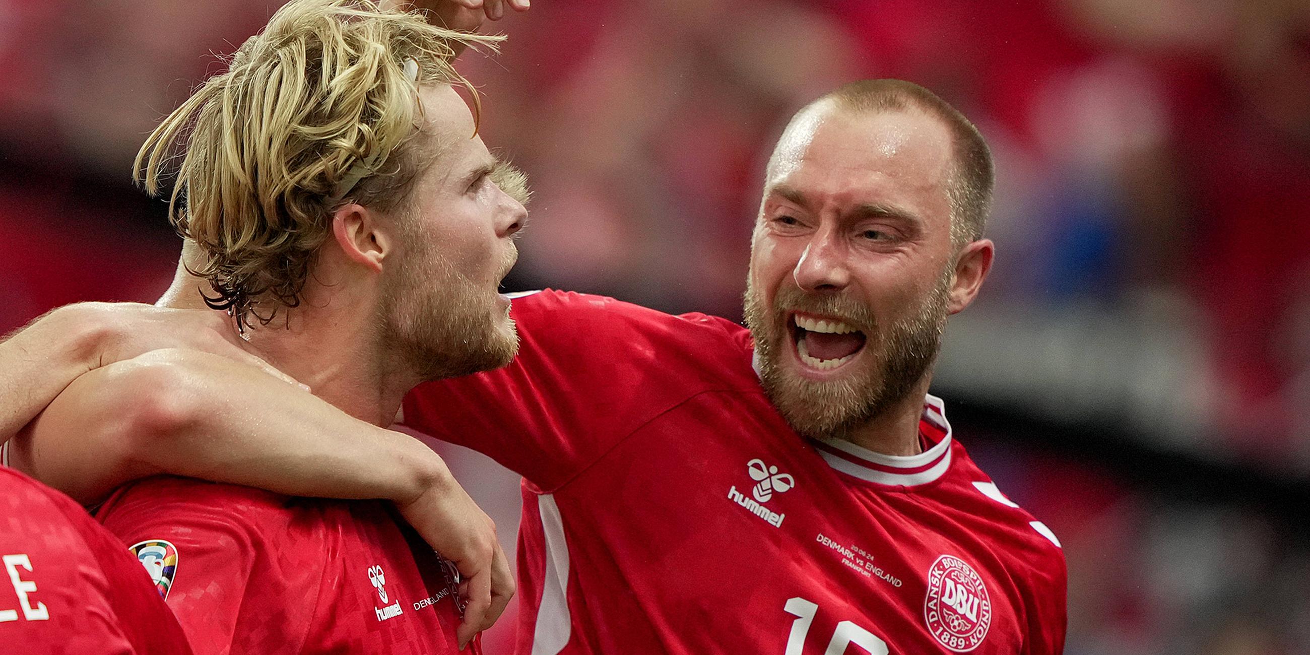 Dänemarks Morten Hjulmand feiert seinen Treffer gegen England