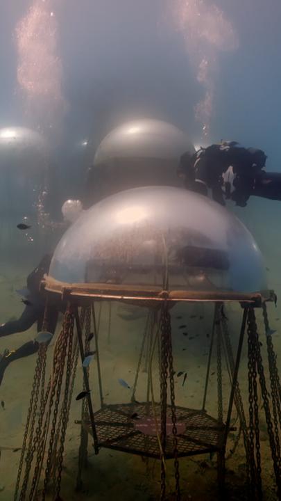 Gewächshäuser in acht Meter Tiefe im Meer.