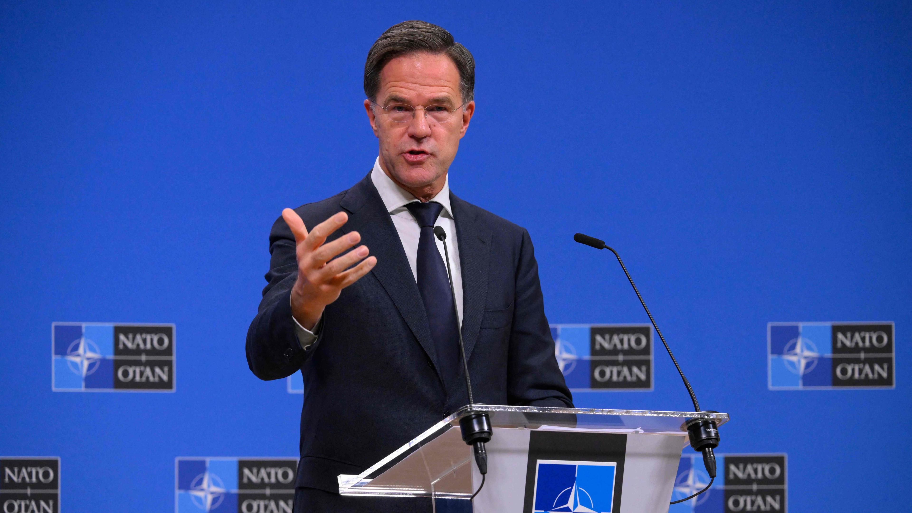 Der niederländische Nato-Generalsekretär Mark Rutte während eines Treffens der Außenminister der Nato in Brüssel.