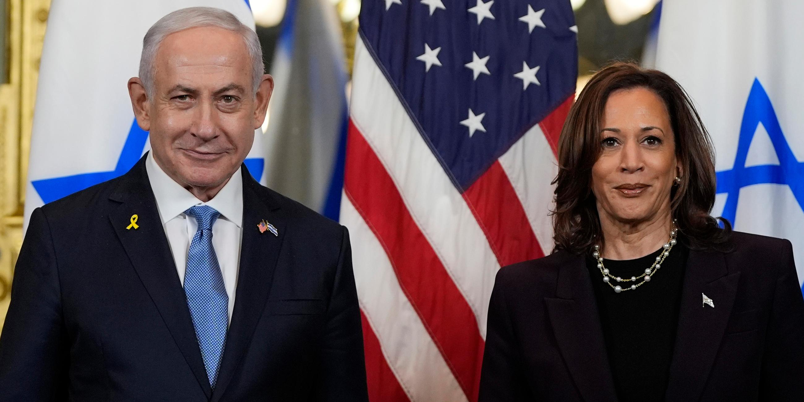 25.07.2024, USA, Washington: Vizepräsidentin Kamala Harris und der israelische Ministerpräsident Benjamin Netanjahu treffen sich im Weißen Haus.
