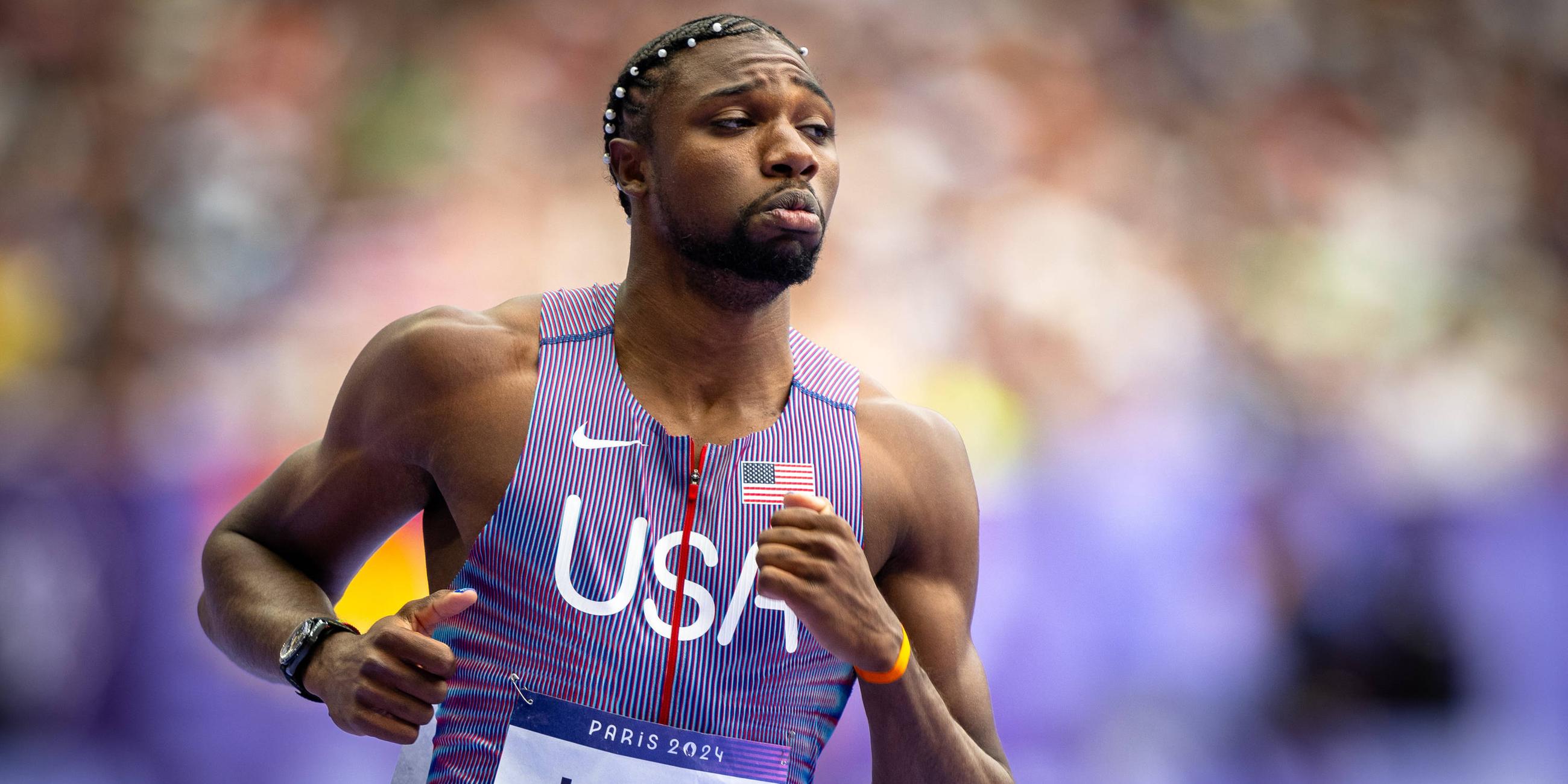 US-Amerikaner Noah Lyles beim 100m-Rennen am 03.08.2024.