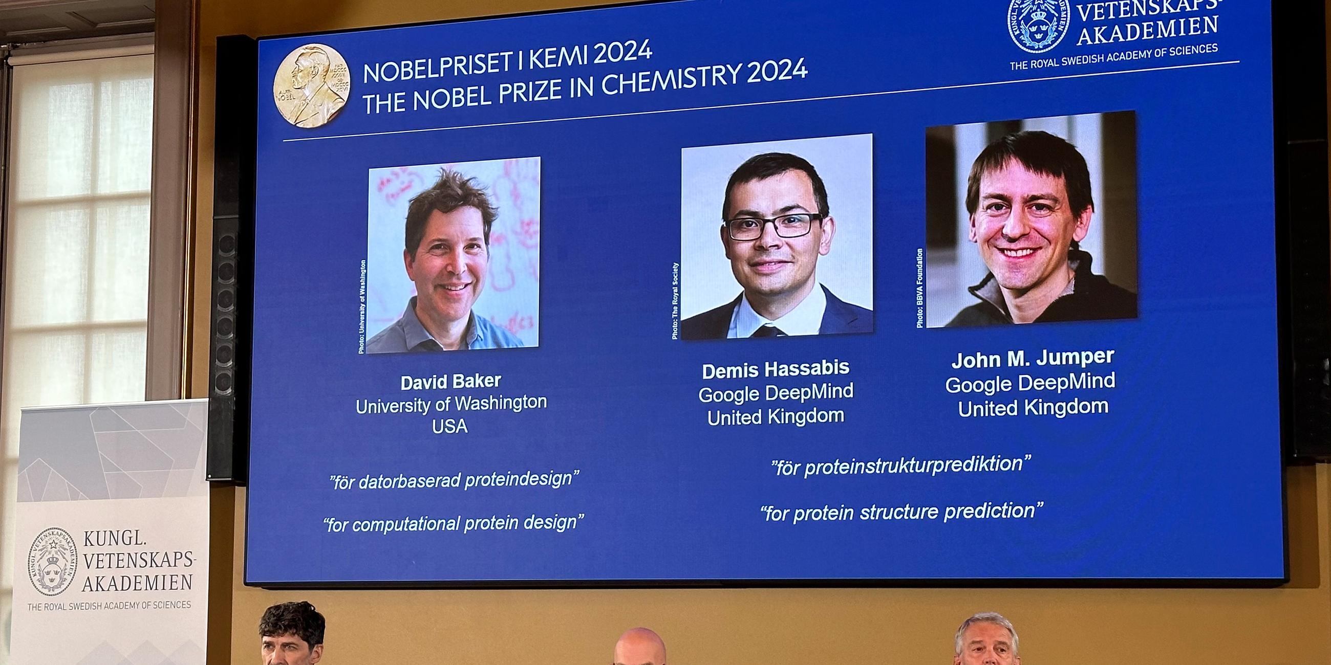 Nobelpreis für Chemie: David Baker (l-r), Demis Hassabis, und John M. Jumper 