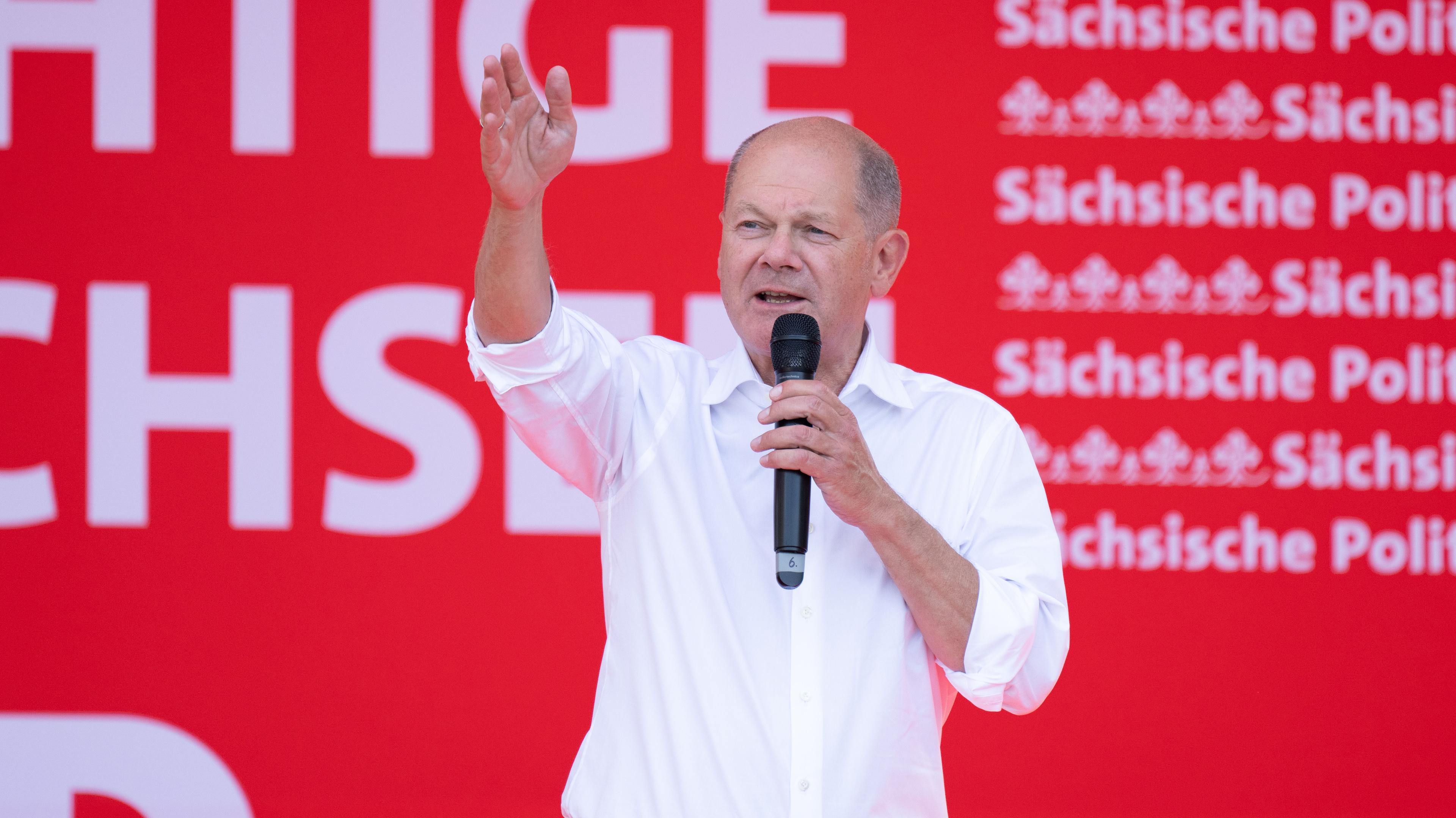 Bundeskanzler Olaf Scholz bei einer Wahlkampfveranstaltung in Dresden
