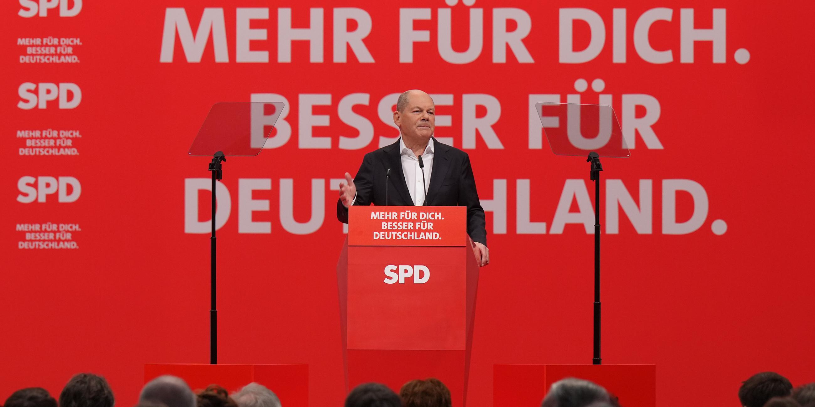 Olaf Scholz bei seiner Rede auf dem Bundesparteitag der SPD