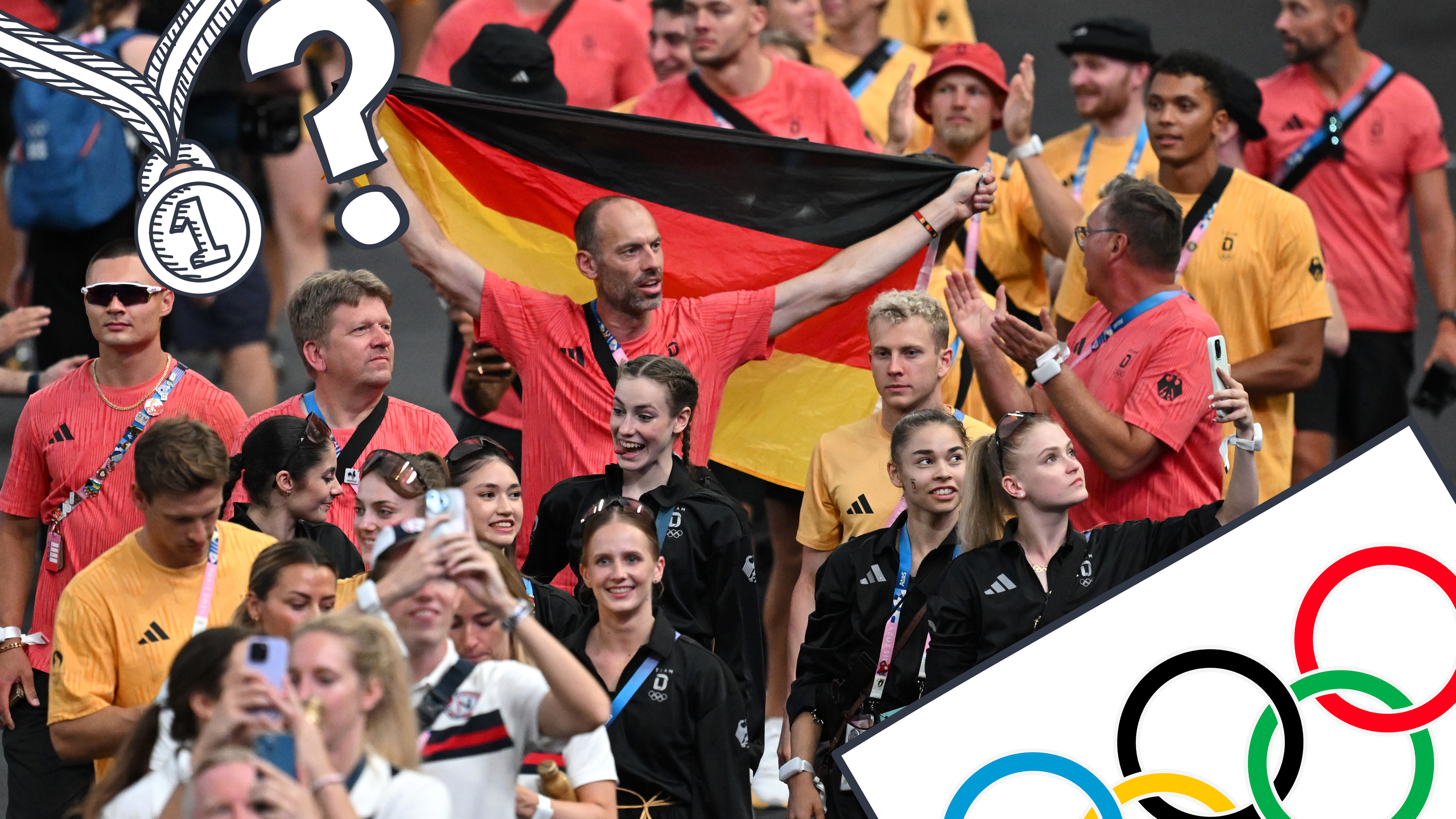 Deutsches Team mit deutscher Flagge bei Olympia-Abschlussfeier 2024