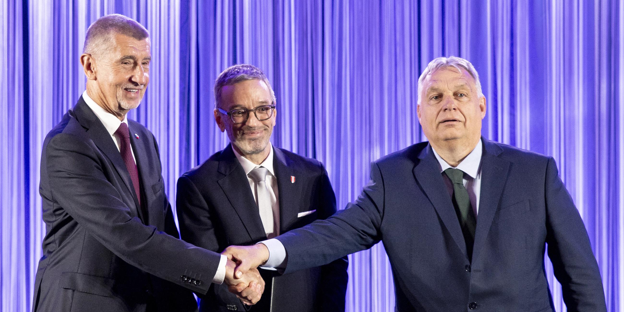 Wollen Rechtsaußen-Fraktion gründen: Babiš, Kickl, Orban