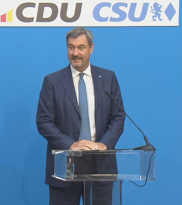 CDU-Chef Friedrich Merz und CSU-Chef Markus Söder bei ihrer gemeinsamen Pressekonferenz. 