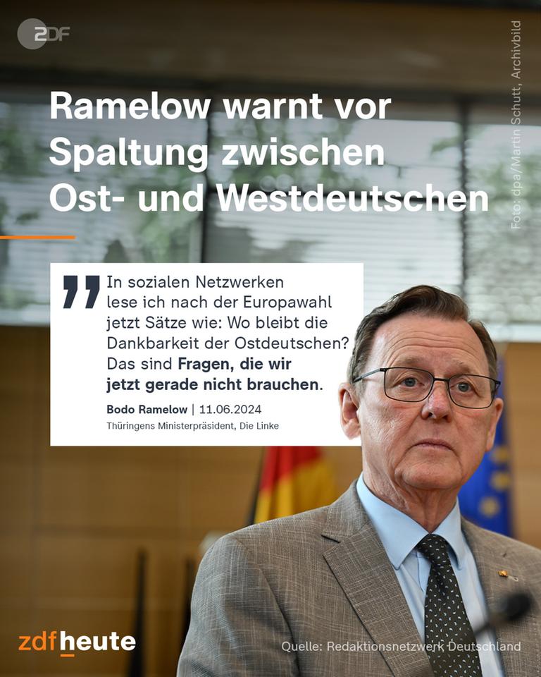 Ramelow warnt vor Spaltung zwischen Ost- und Westdeutschland