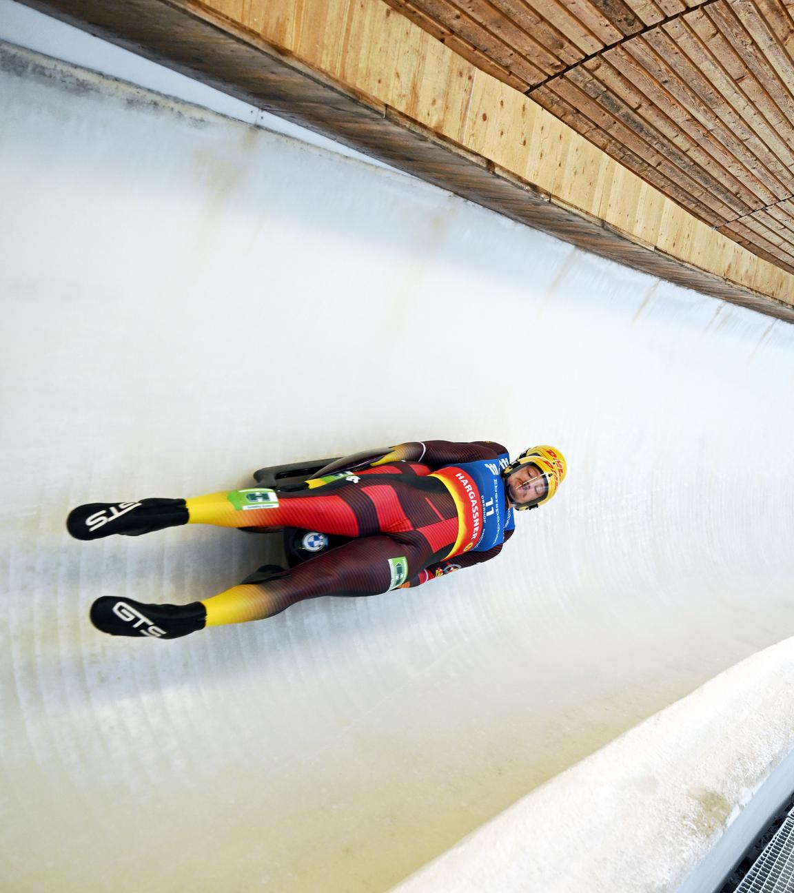 Hannes Orlamünder und Paul Constantin Gubitz aus Deutschland in Aktion beim Rodel-Weltcup in Oberhof im Doppelsitzer der Männer.