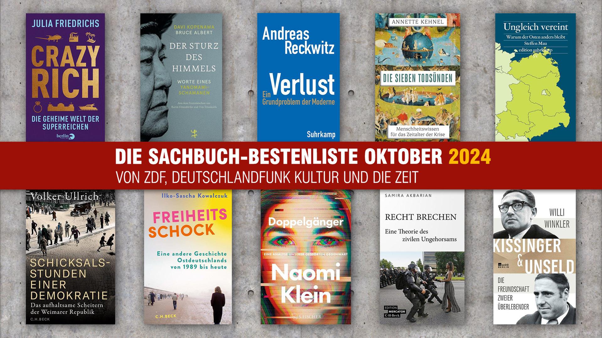 Die Buchcover der Sachbuch-Bestenliste für Oktober 2024