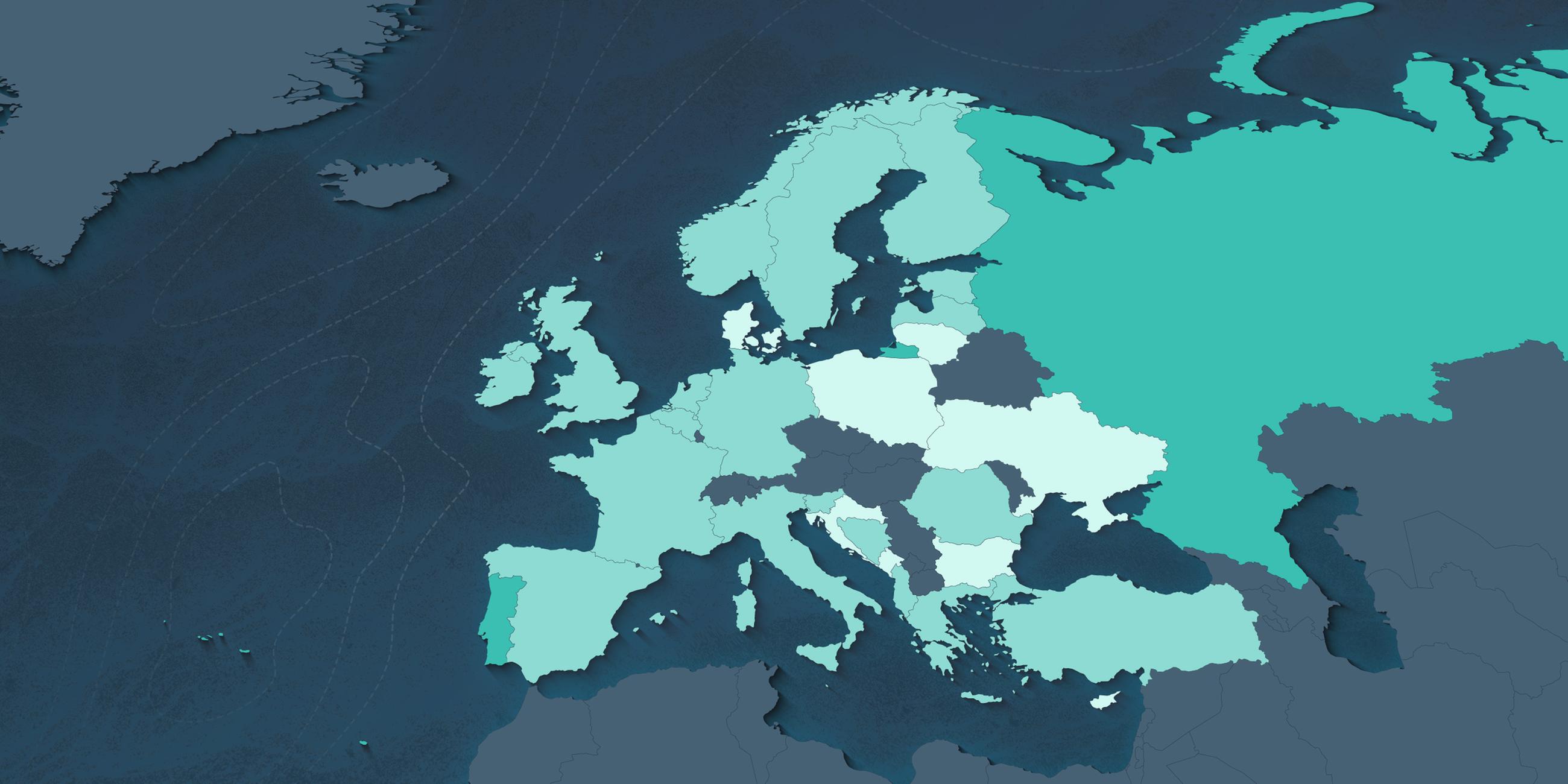 Europakarte mit Einfärbung der Länder nach der Gesundheit ihrer Meere