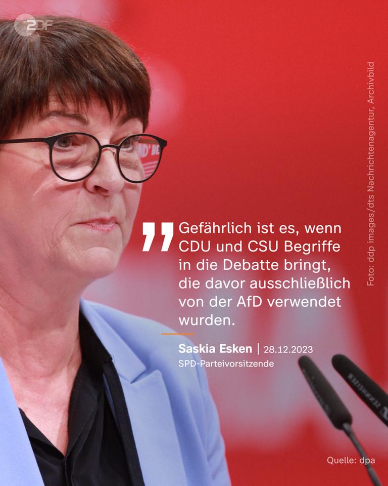 Laut Esken verwenden CDU und CSU Begriffe, die früher nur die AfD verwendet hat.