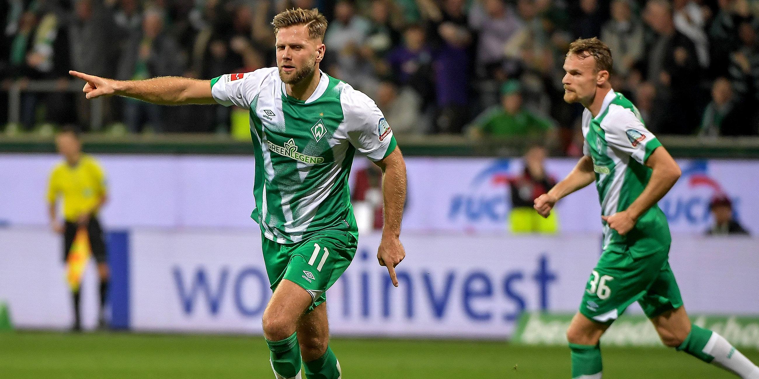 Niklas Fuellkrug (SV Werder Bremen 11) macht das entscheidende 1:0 gegen Berlin am 28.10.2022.