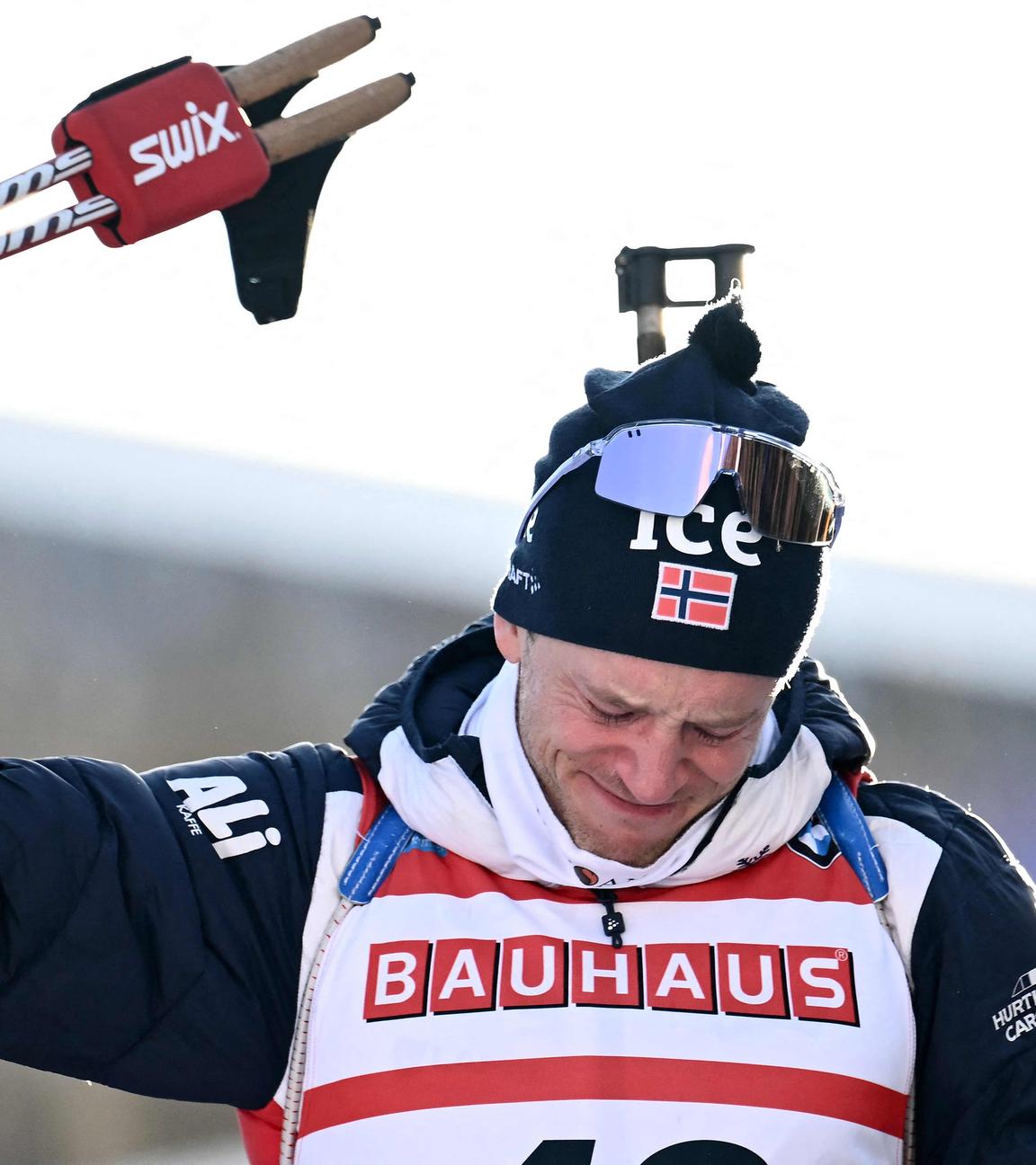 Norwegens Tarjei Boe auf dem Podium am 24.01.25.