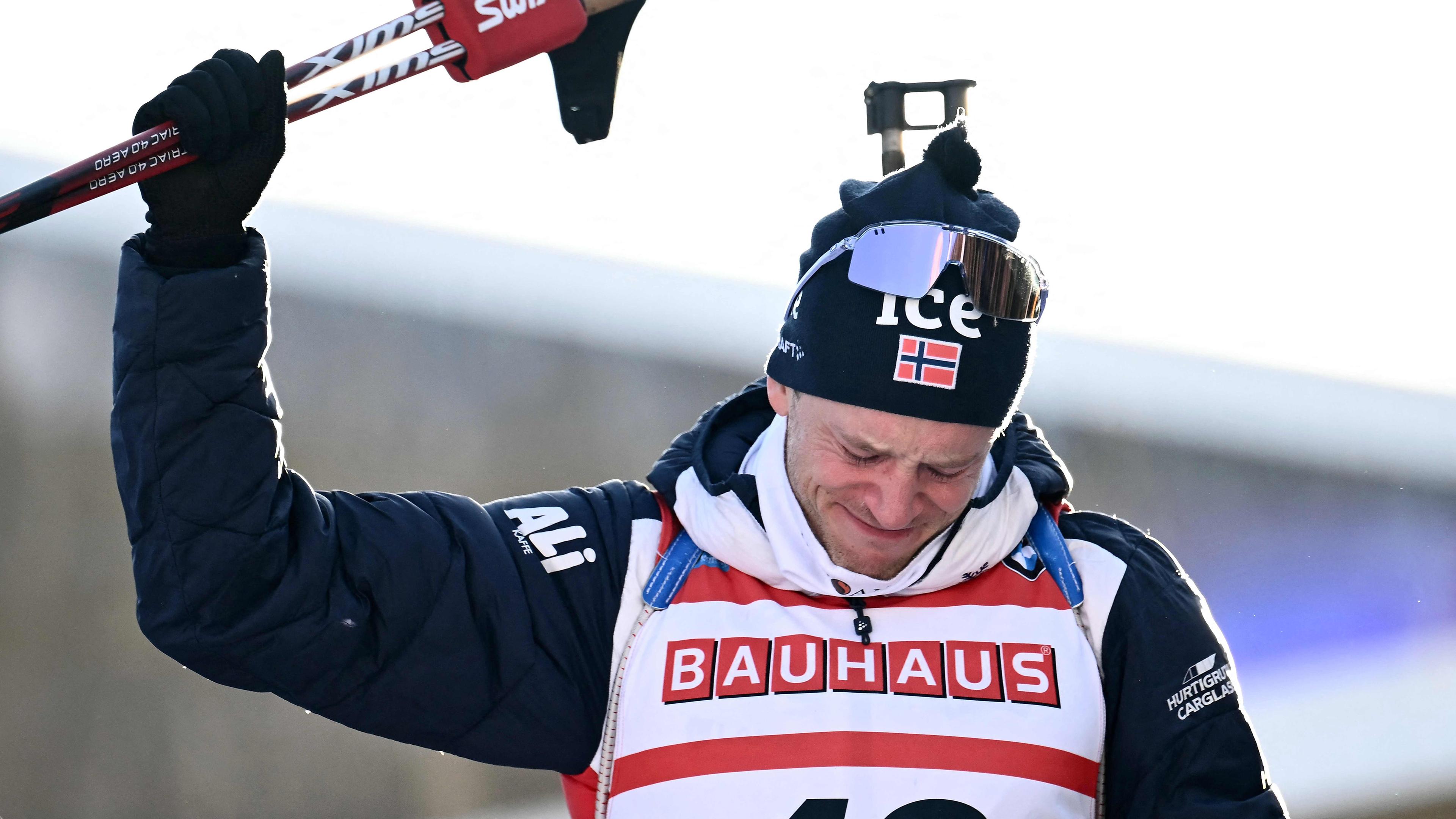 Norwegens Tarjei Boe auf dem Podium am 24.01.25.