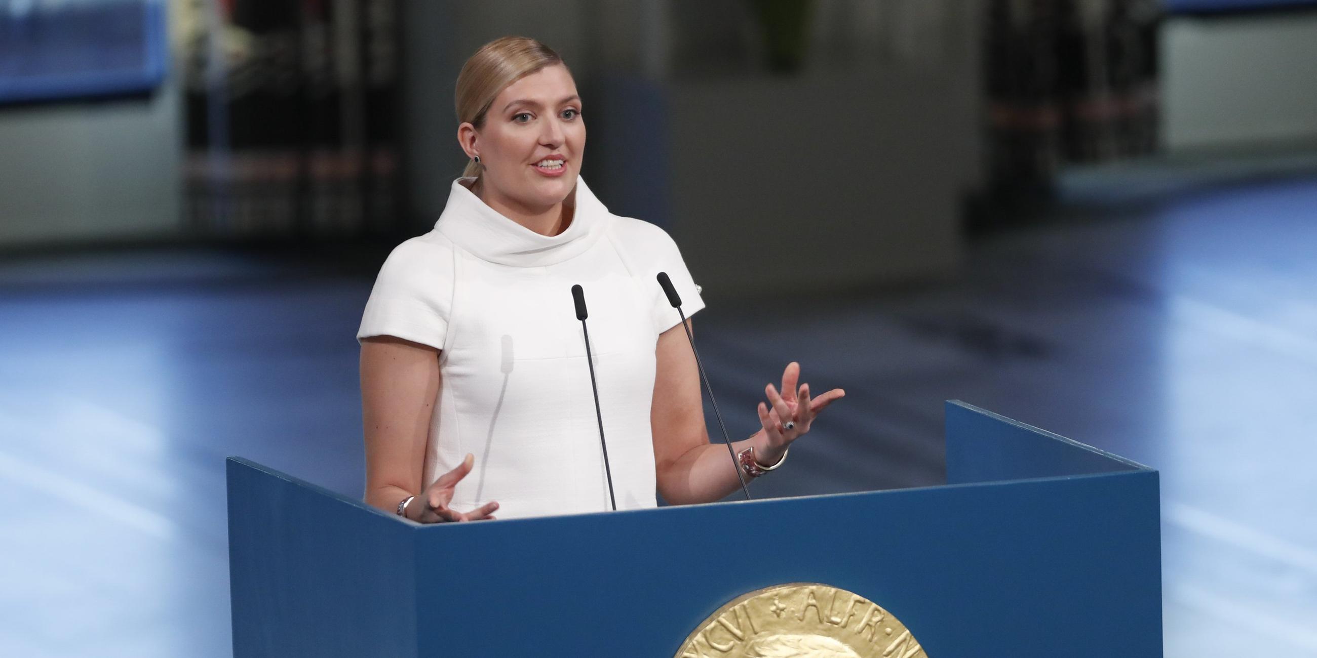 Beatrice Fihn von der  Anti-Atomwaffen-Kampagne ICAN in Oslo.