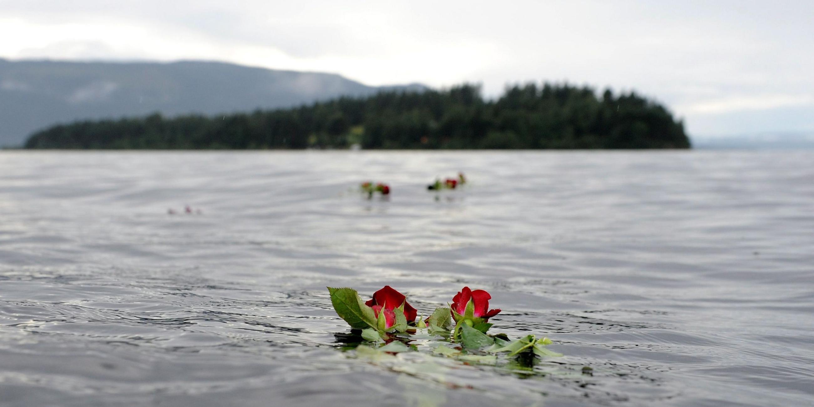 Eine Rose schwimmt vor Utoya im Wasser. Archivbild