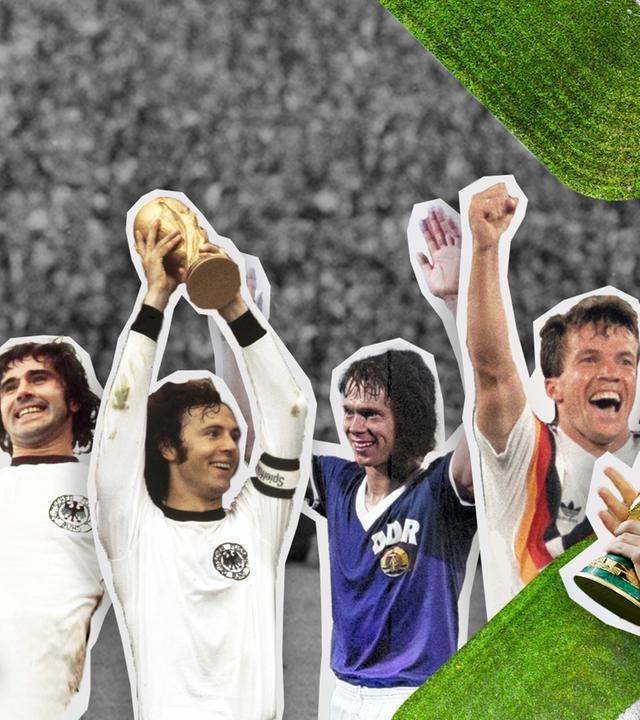 Fritz Walter, Gerd Müller, Franz Beckenbauer, Jürgen Sparwasser, Lothar Matthäus und Bastian Schweinsteiger