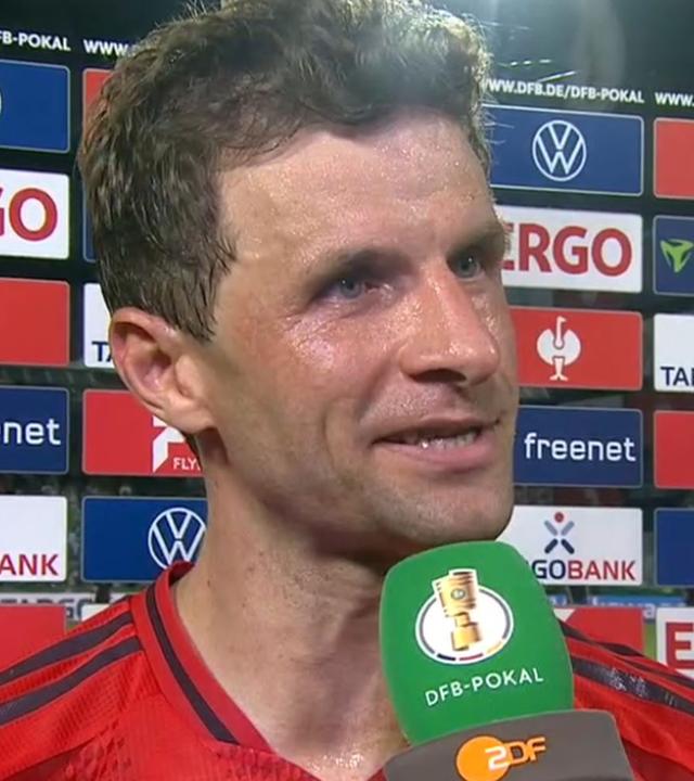 Bayern Münchens Doppel-Torschütze Thomas Müller im ZDF-Interview