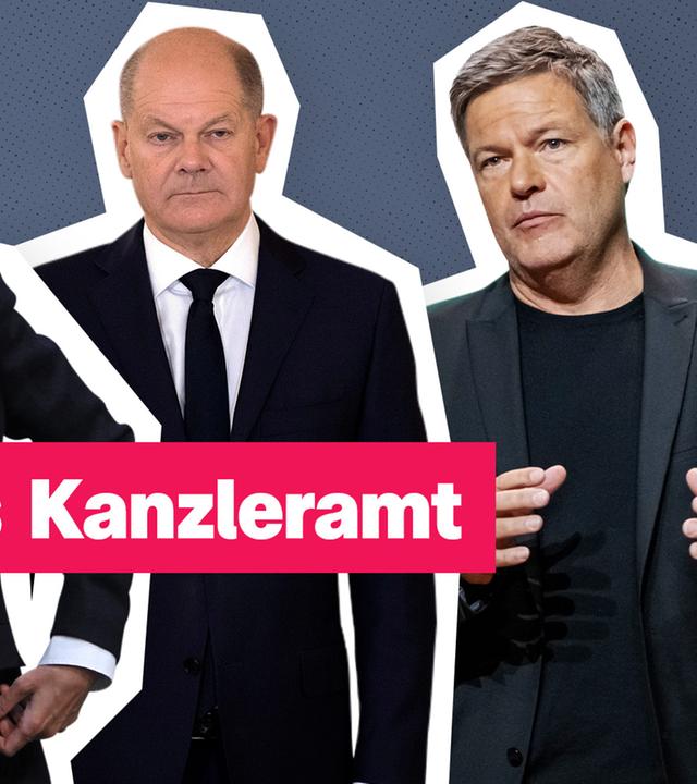 Kanzlerkandidaten nebeneinander, darauf Schrift: "Sie wollen ins Kanzleramt"