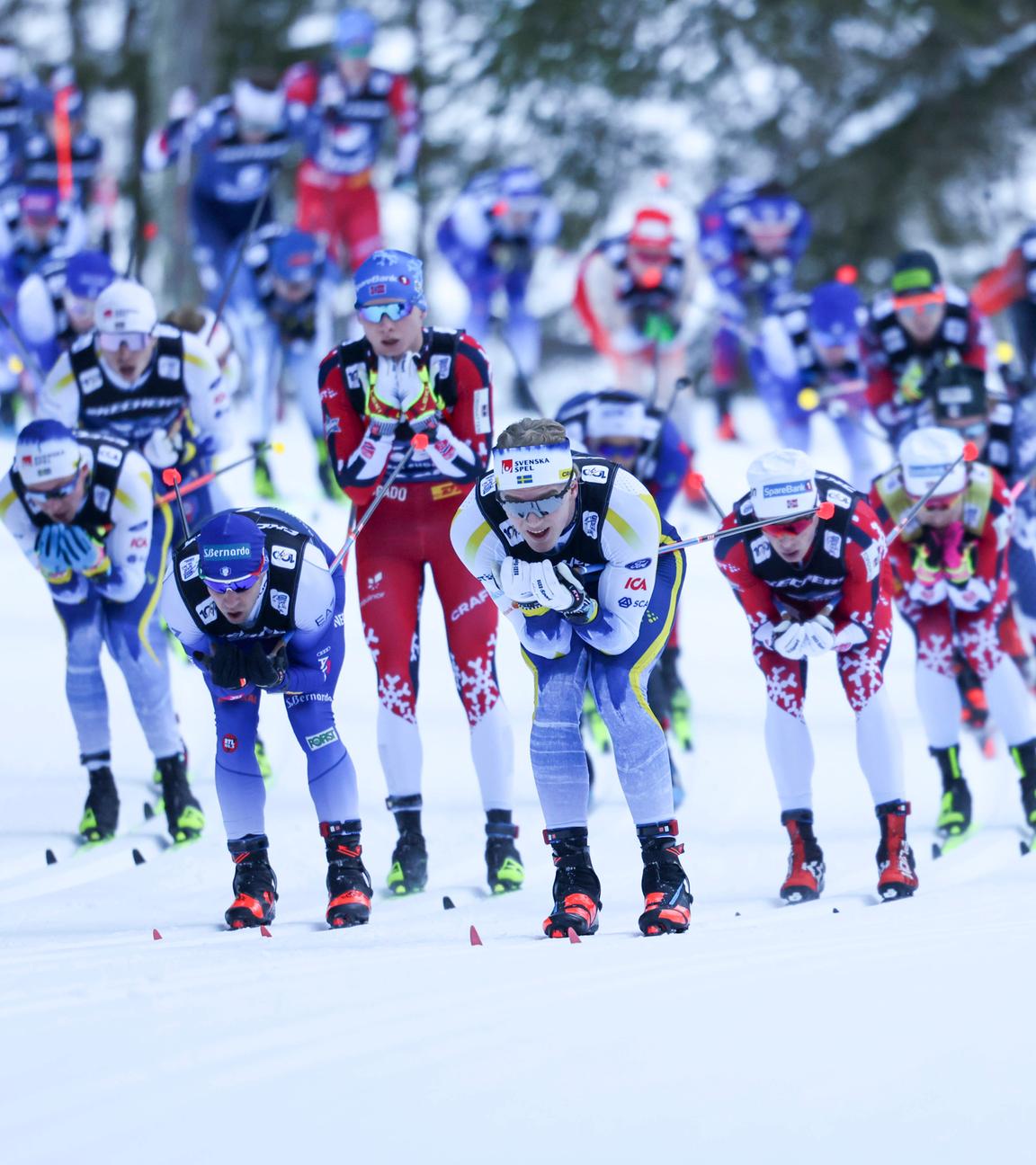 Massenstart in der Nordic Arena in Toblach.