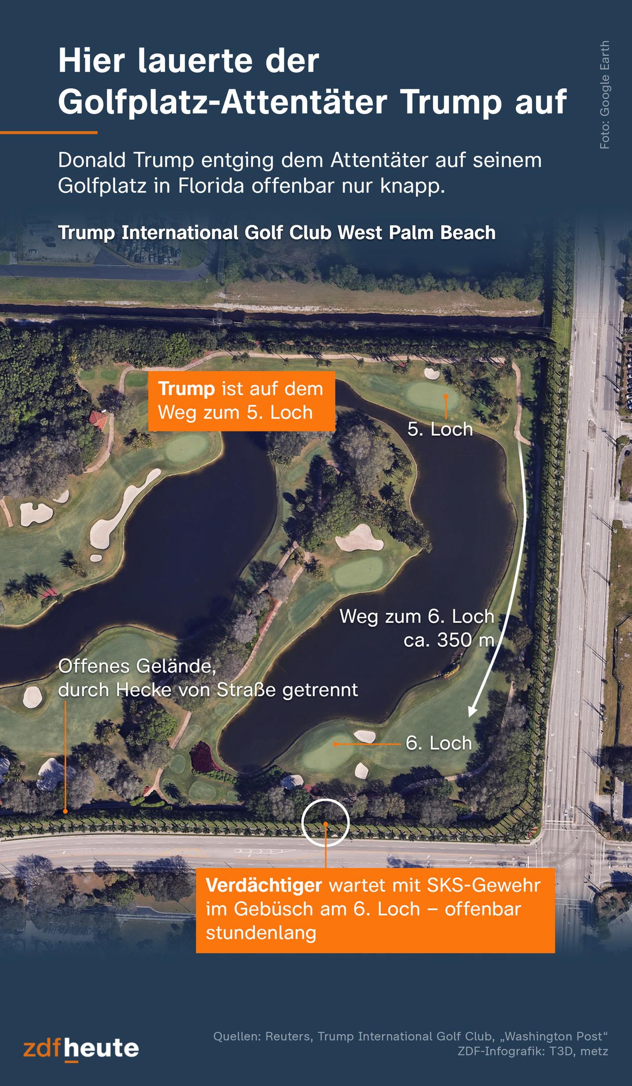 Die Karte zeigt, wie nah der Attentäter Trump auf dem Golfplatz kam