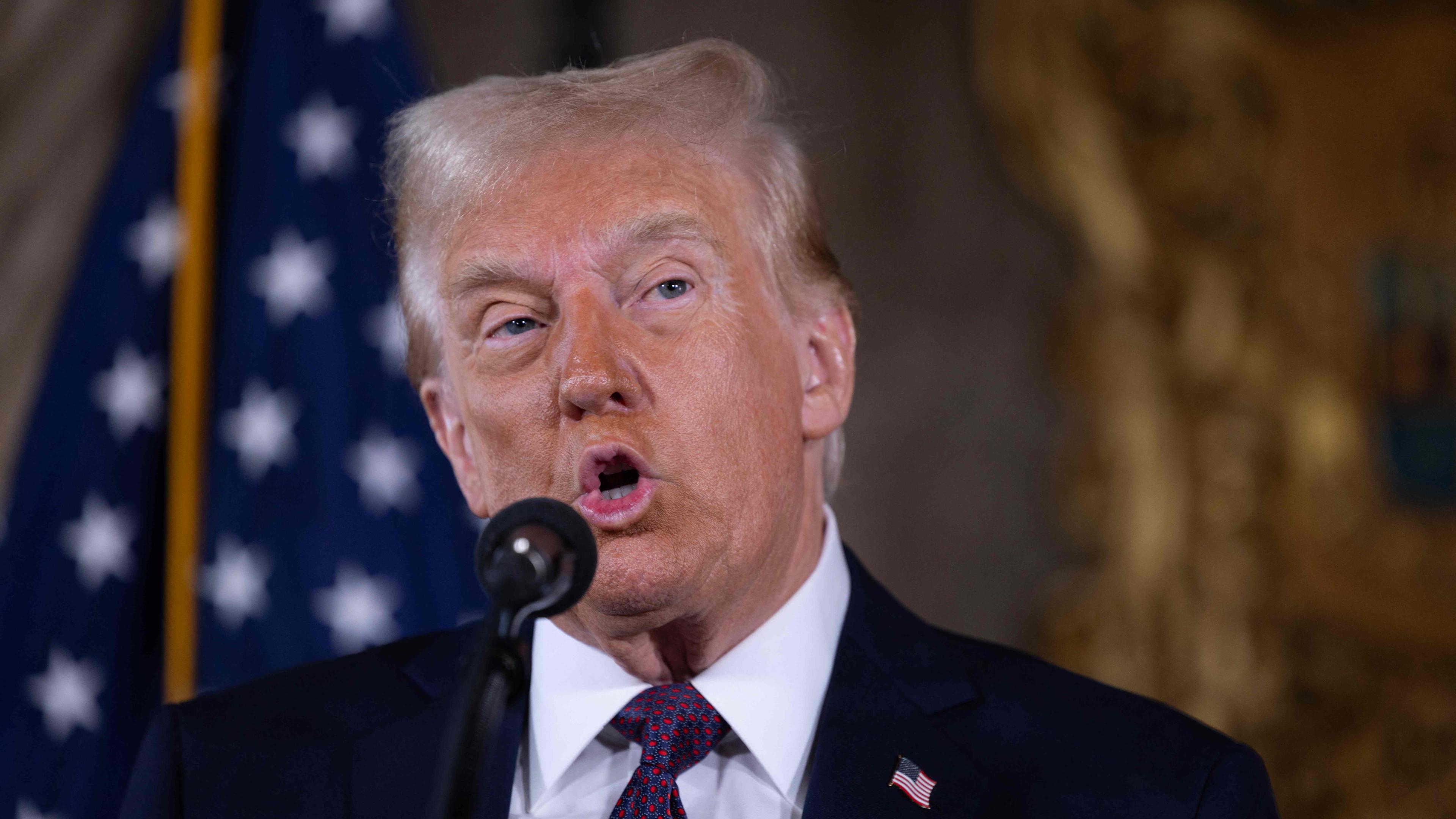 U.S. President-elect Donald Trump speaks to members of the media during a press conference at the Mar-a-Lago Club on January 07, 2025 in Palm Beach, Florida.