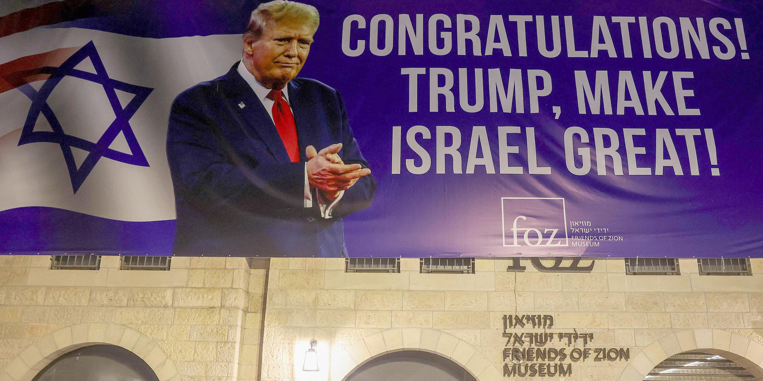 Trump Plakat zum Wahlsieg in Israel