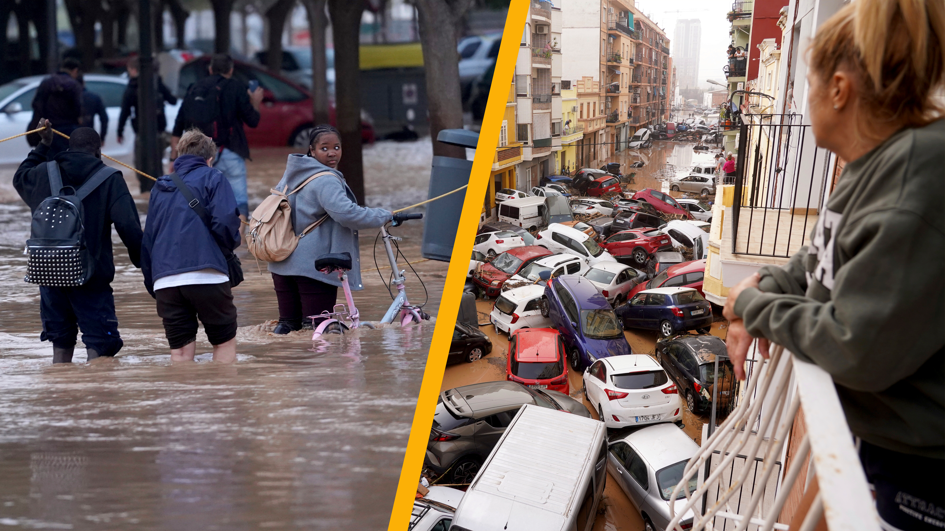 Zwei Fotos von den Überschwemmungen in Spanien