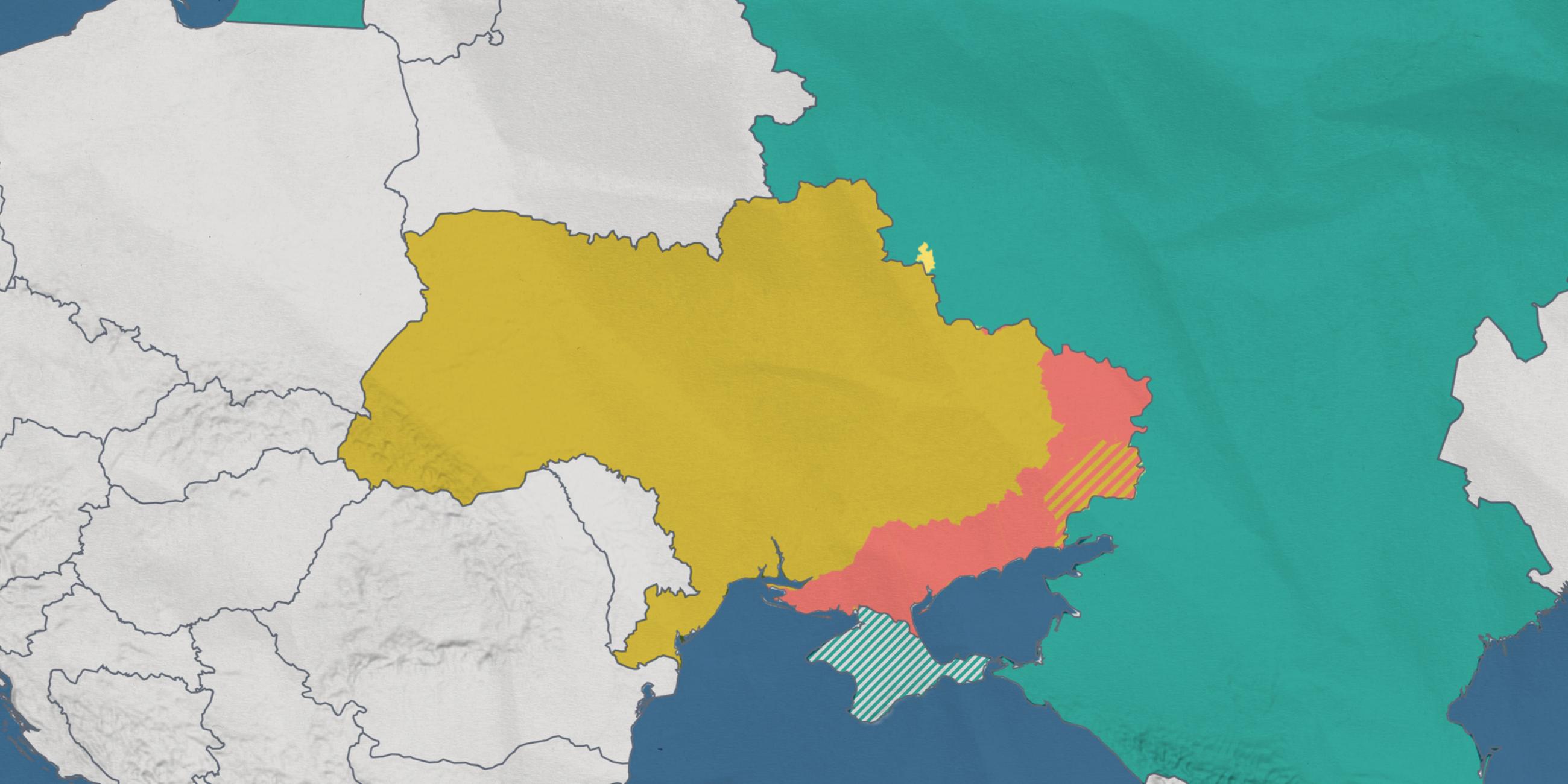 Die Karte der Ukraine zeigt, welche Gebiete im Osten des Landes von russischen Truppen besetzt sind. Zudem sind die Separatistengebiete und die annektierte Krim hervorgehoben. 