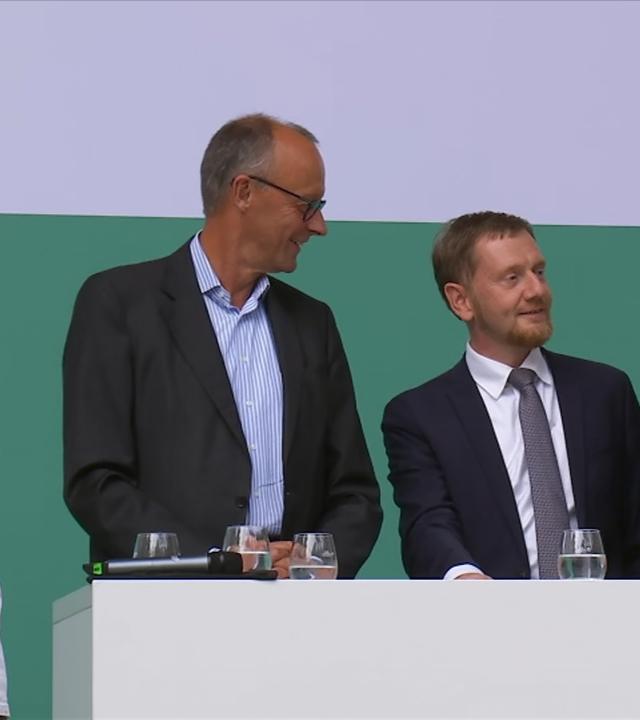 Friedrich Merz, Michael Kretschmer, Markus Söder (v.l.n.r.)