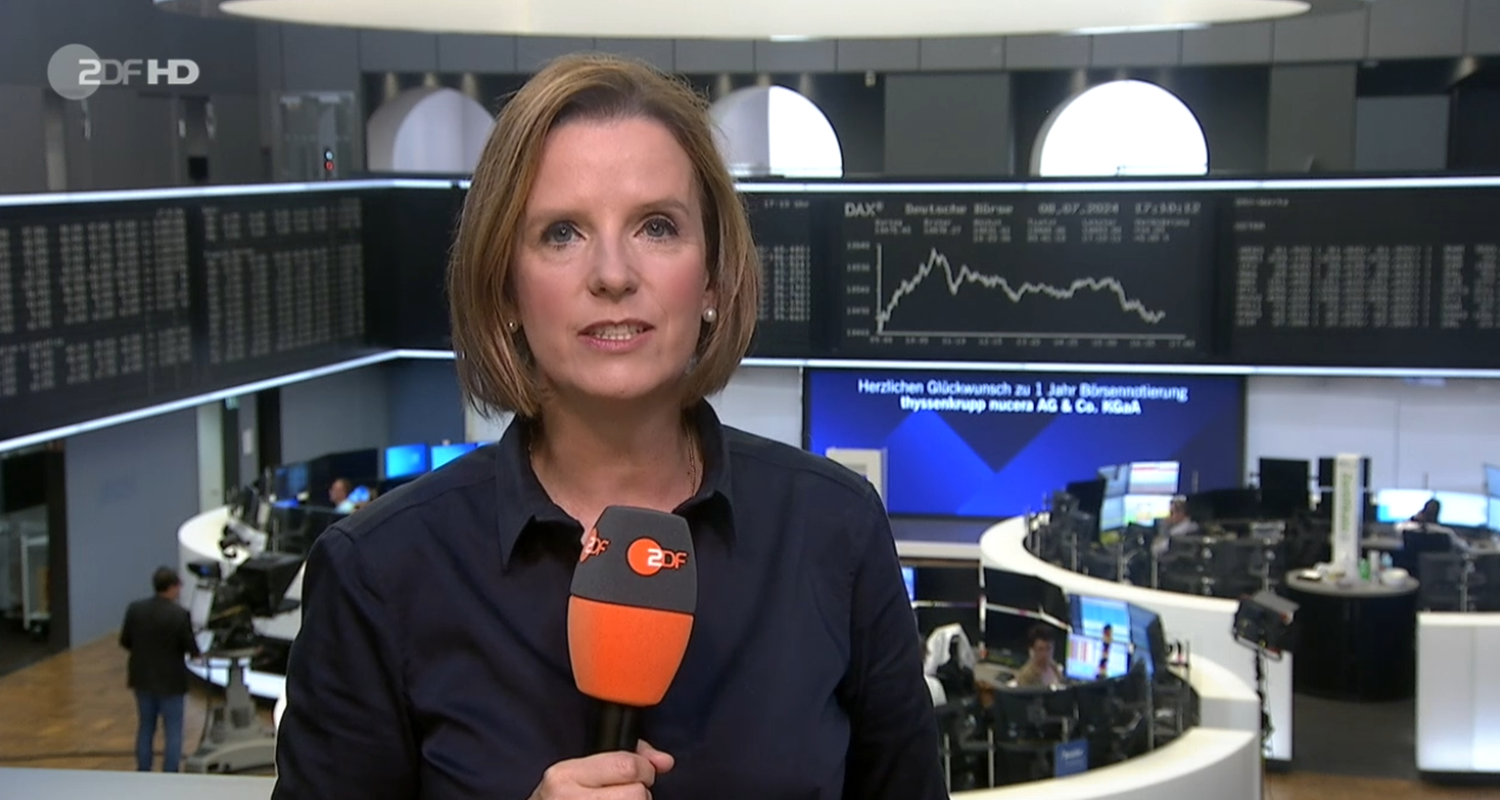 ZDF-Börsenexpertin Valerie Haller an der Frankfurter Börse