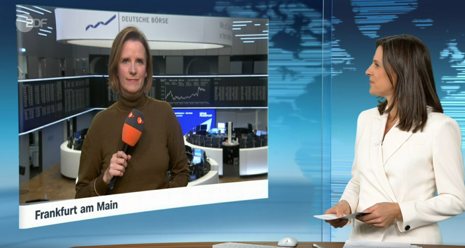 ZDF-Wirtschaftsexpertin Valerie Haller an der Frankfurter Börse