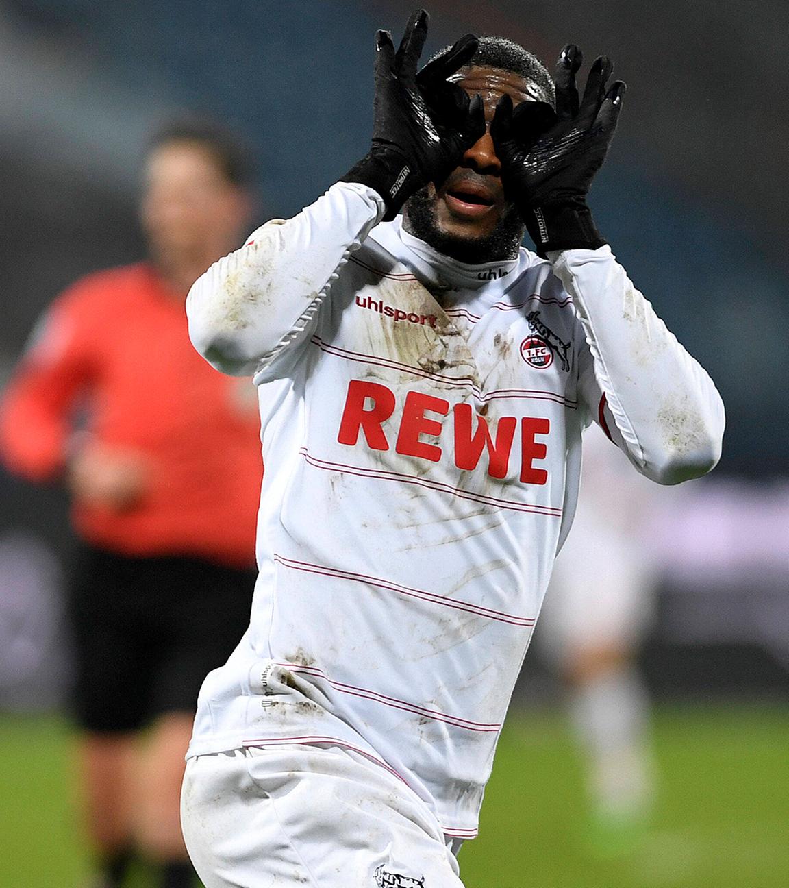 Anthony Modeste (1. FC Koeln) Torjubel, jubelt nach seinem Treffer zum 1:2 am 22.01.2022 in Bochum.