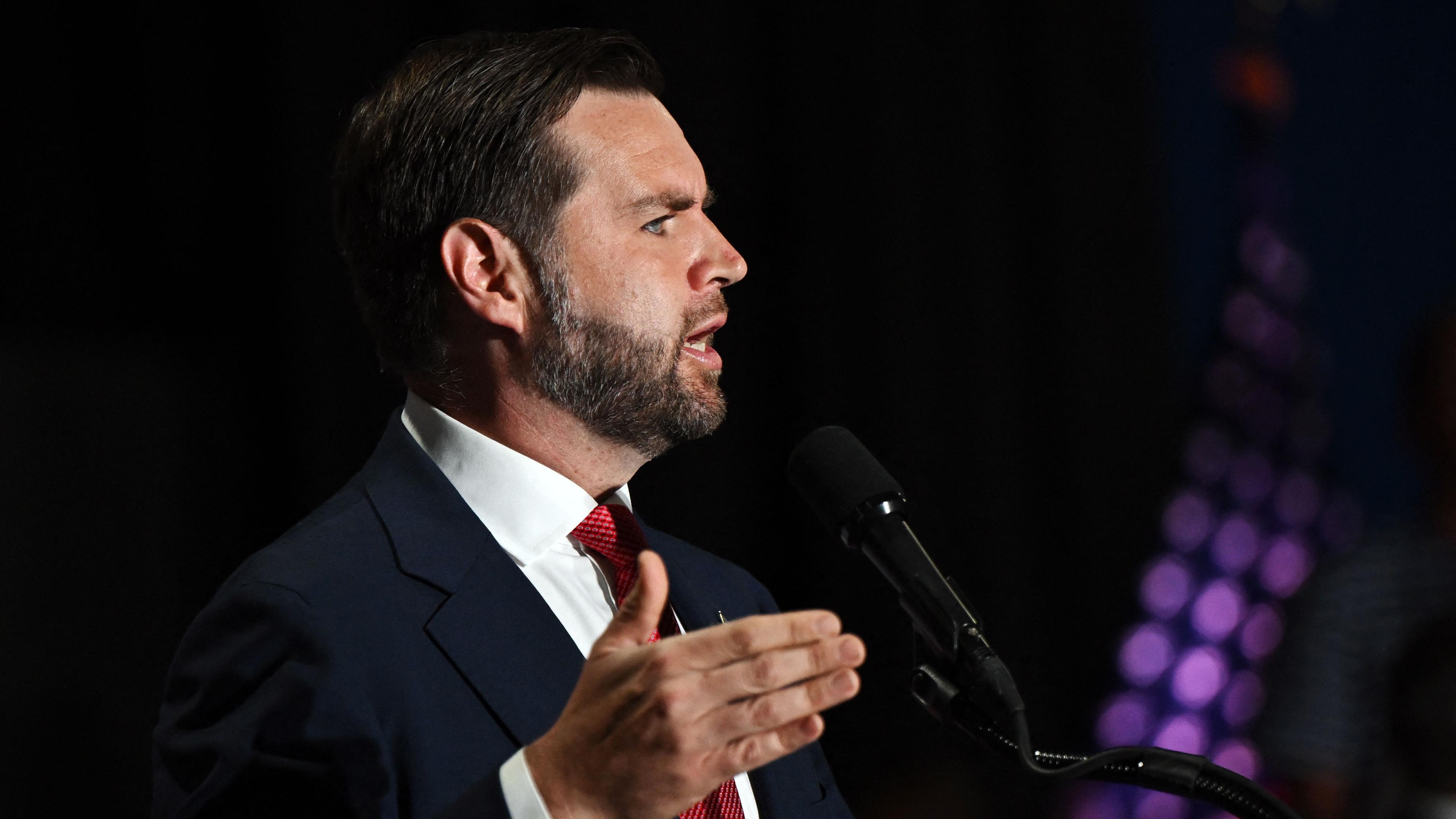 Republican Vice Presidential candidate Sen. JD Vance (R-OH) delivers remarks during a campaign rally at 2300 Arena on August 6, 2024 in Philadelphia, Pennsylvania.